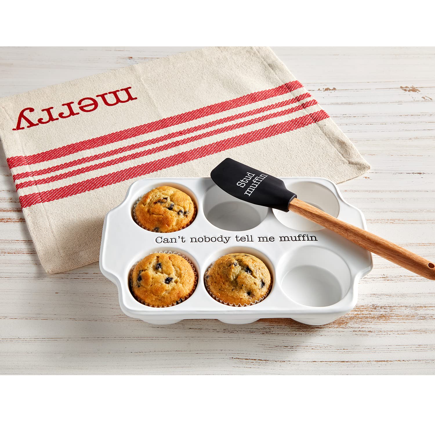 Mud Pie Circa Muffin Tray And Spatula Set, White, 12'' X 8''