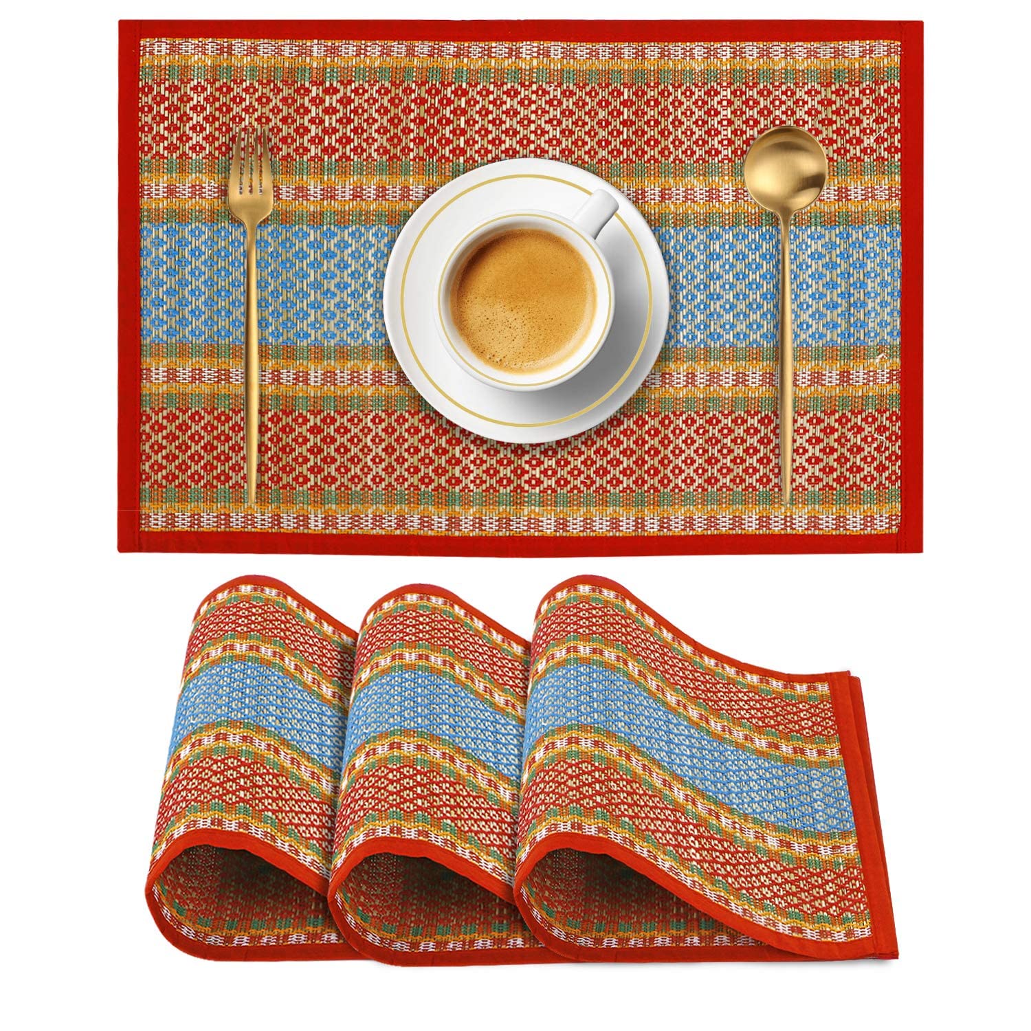 Mamaji Tech Solution Madurkathi (River Grass) Dining Table Mats, Black | Handwoven, EcoFriendly, Easy Clean | Handmade In India
