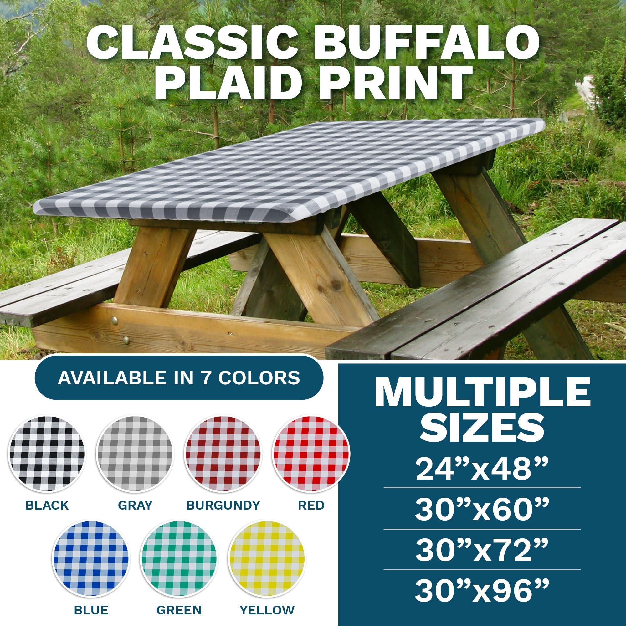 Sorfey Picnic Tablecover -Fitted With Elastic, Vinyl With Flannel Back, Fits For Table 72''X 30'' Rectangle,Water Proof, Easy To