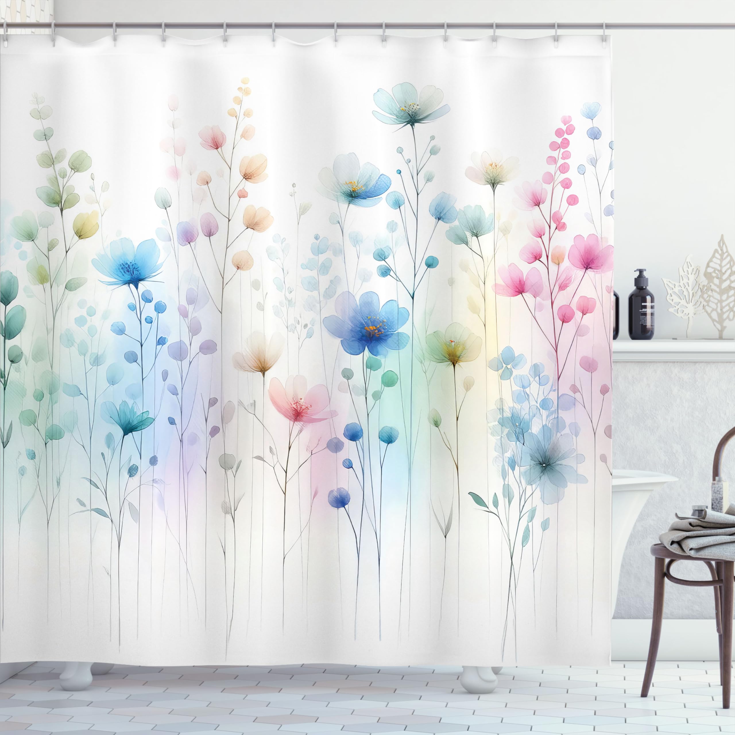 Ambesonne Floral Shower Curtain, Dreamy Composition Of Celestial Flowers With Fantasy Tones Abstract Garden, Cloth Fabric Bathro