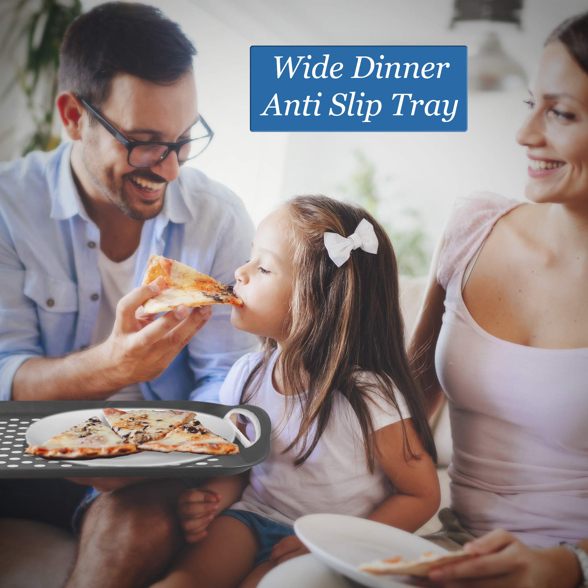 Volila Food Trays For Eating - 2 Pack Black And White Non Slip Tray For Serving Drinks And Snacks - 41Cm X 29Cm Plastic Carrying