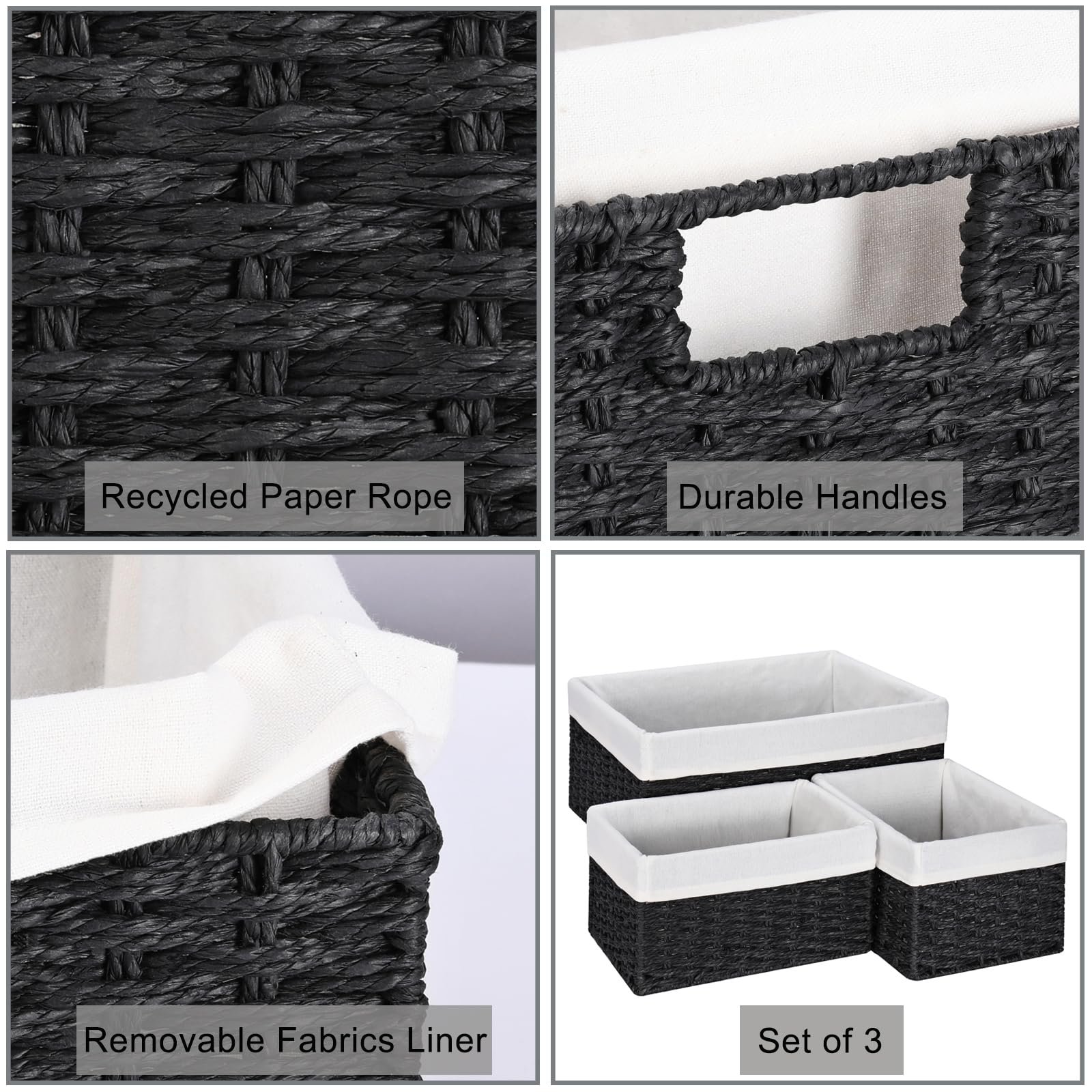 Vagusicc Storage Basket, 3-Pack Woven Paper Rope Wicker Baskets For Storage With Handles, 15 Inches Large Cube Storage Bins Wove