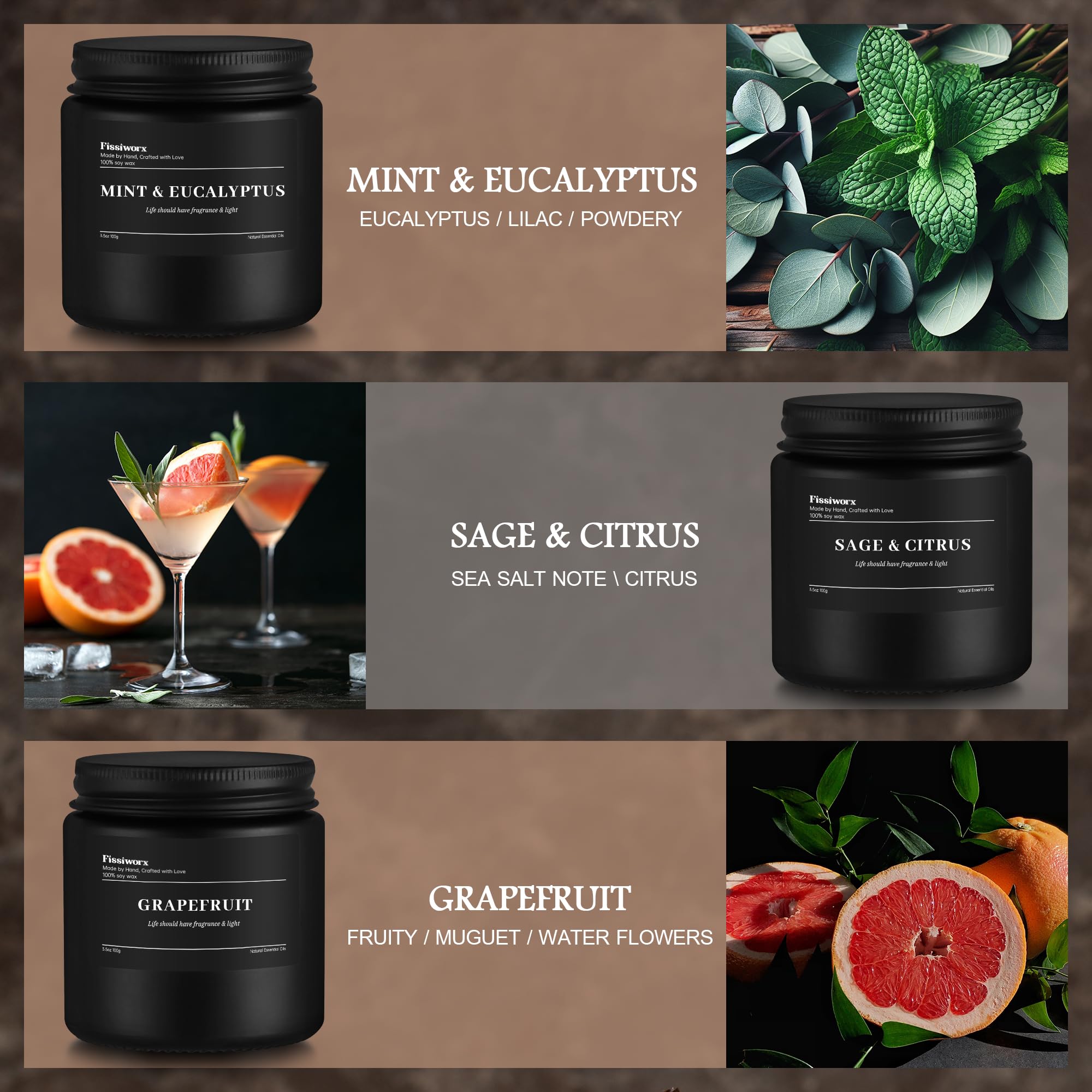 9 Pack Scented Candles Set Gifts for Men, Aromatherapy Candle Set with Scents (Mint & Eucalyptus/Sage & Citrus/Grapefruit) - Gif