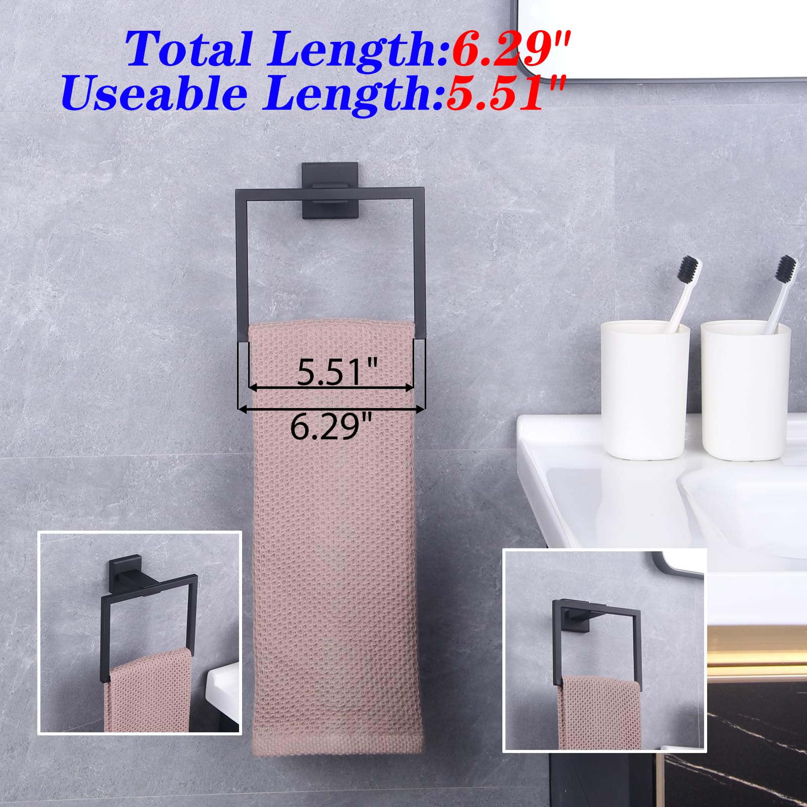 GERZ Bathroom Hardware Accessories Sets SUS304 Stainless Steel Bath Shower Set 2-Pieces(Toilet Paper Holder Towel Ring) Black Matte Finish Contemporary Style