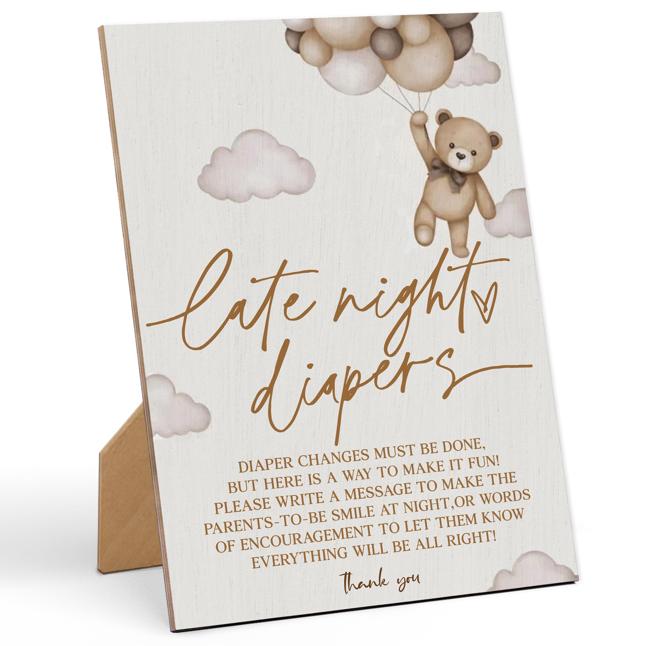 Baby Shower Games Late Night Diapers Sign-8  11 Inches, Little Bear Wooden Sign, Gender Neutral Tabletop Decor for Gender Reveal