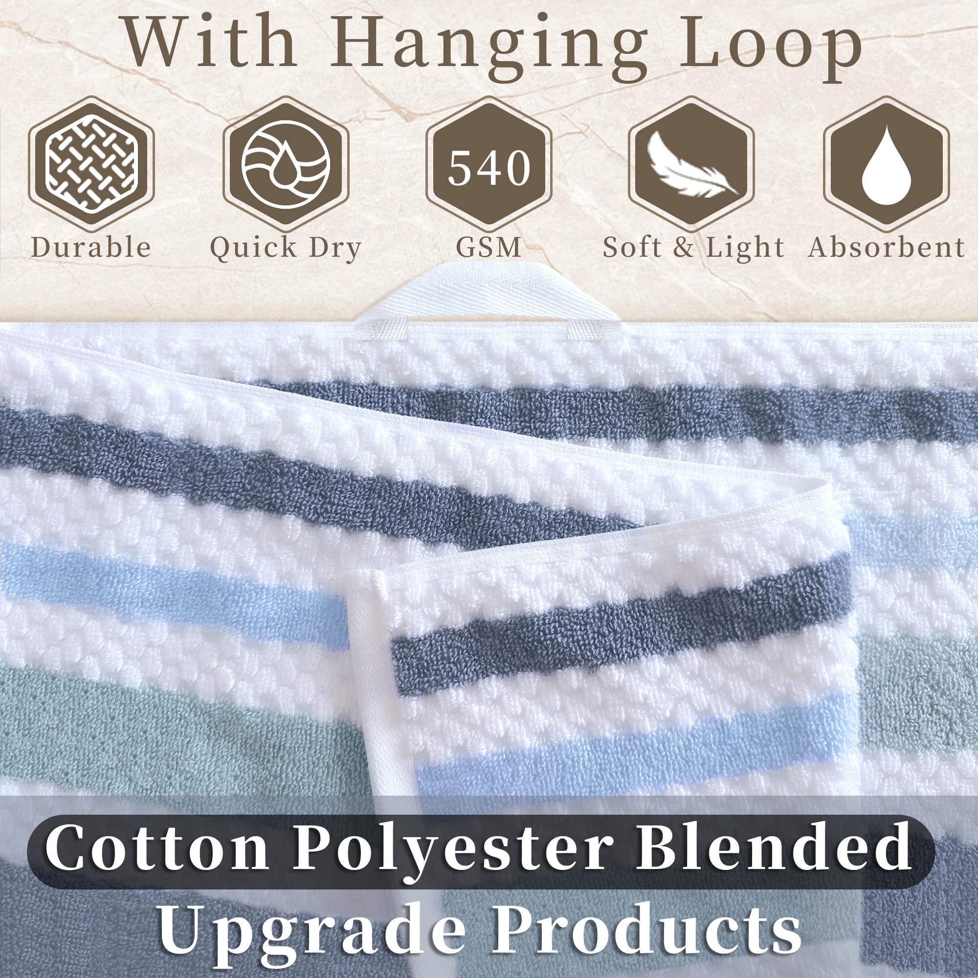 Striped Bath Towels (4Pc, 30''X56'') - Quick Dry | Absorb | Lightweight | 540Gsm | Soft, Cotton Polyester Blend Bath Towels, Dec