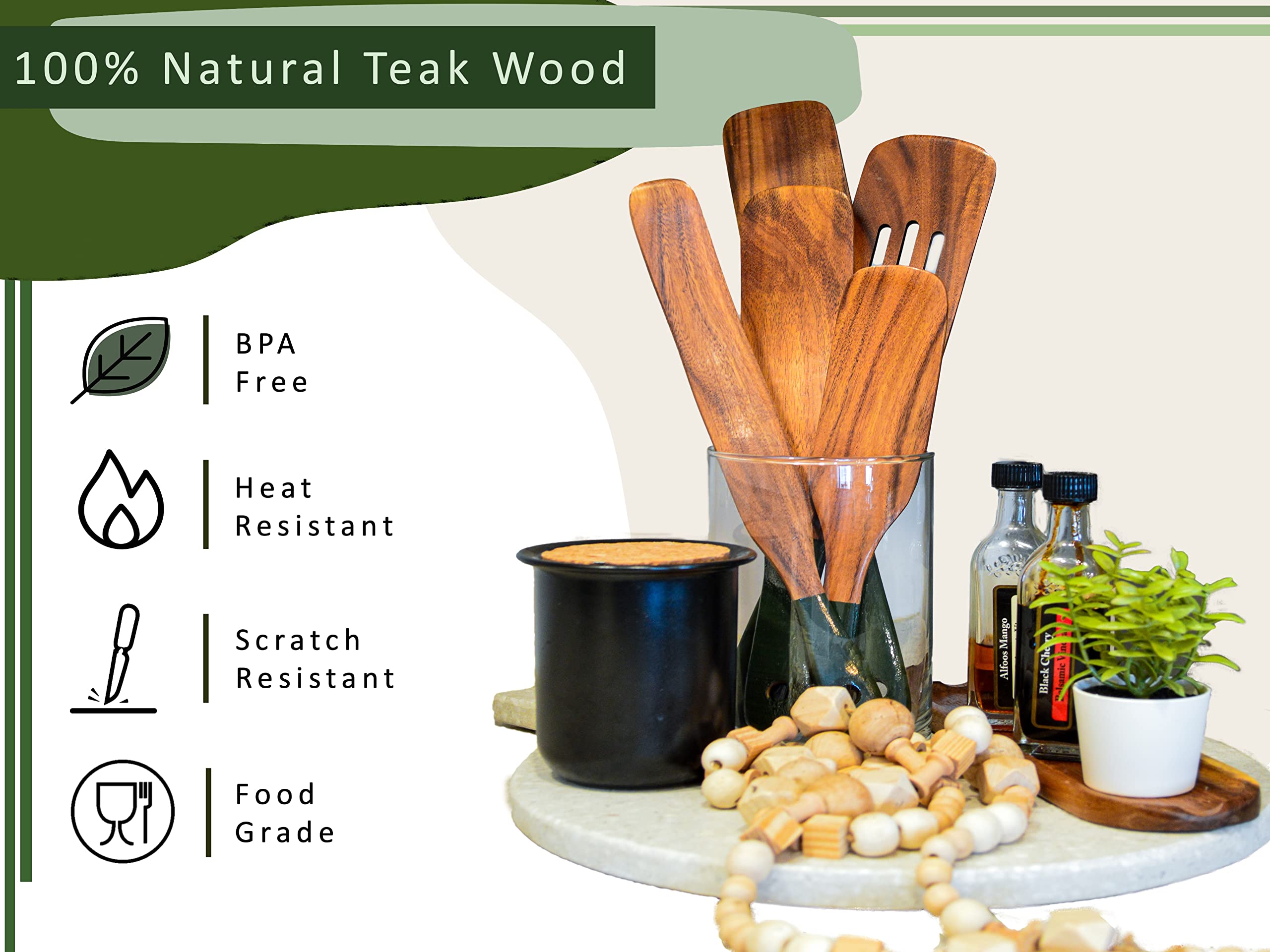 6Pcs Spurtle With Spoon Rest, Wooden Spatula Olive Green, Wooden Utensils For Cooking, Wooden Spatula, Wooden Kitchen Utensil Se