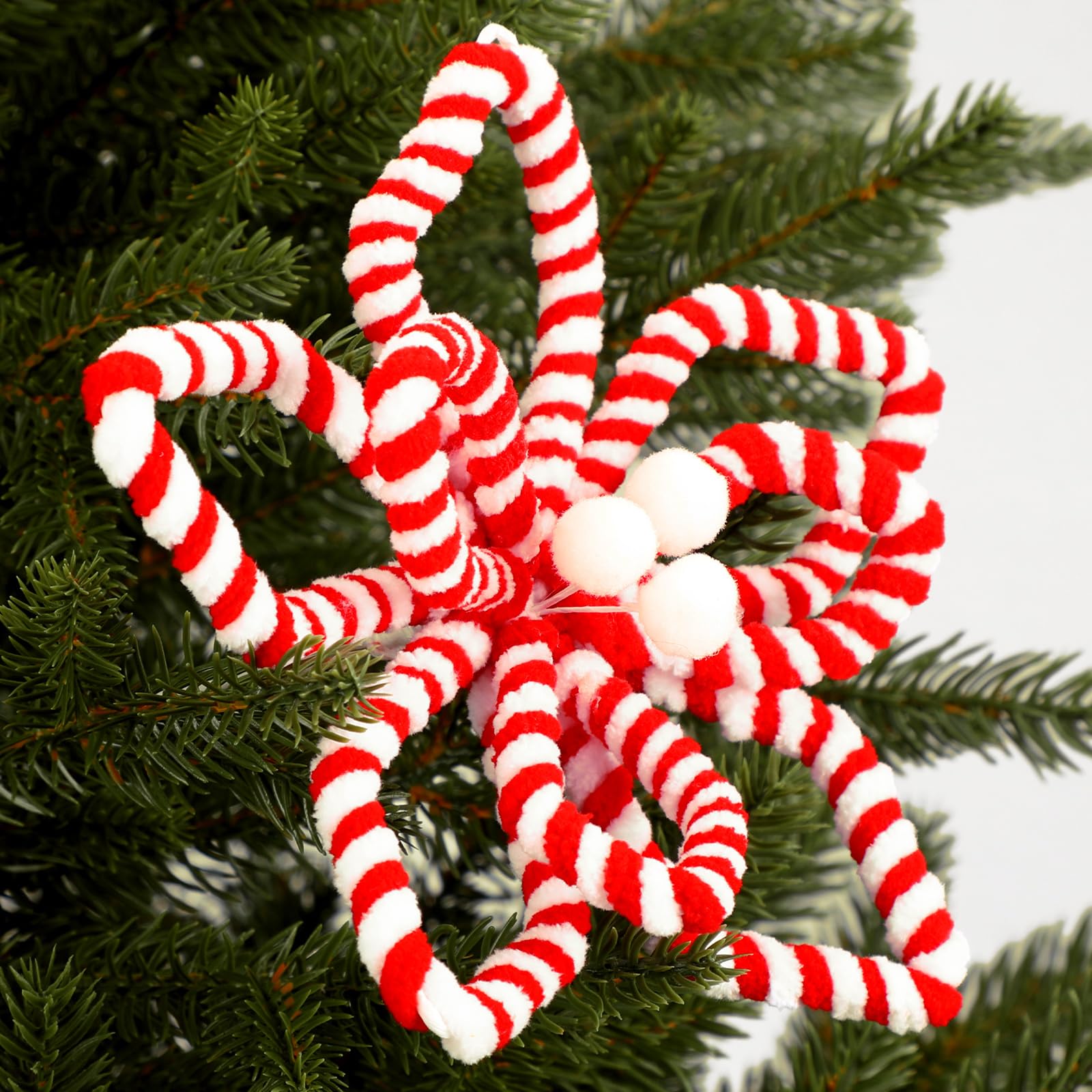 Bucherry 12 Candy Cane Christmas Ornaments Decorations, Silk Poinsettia Candy Cane Ornaments for Christmas Tree, Red White Peppe