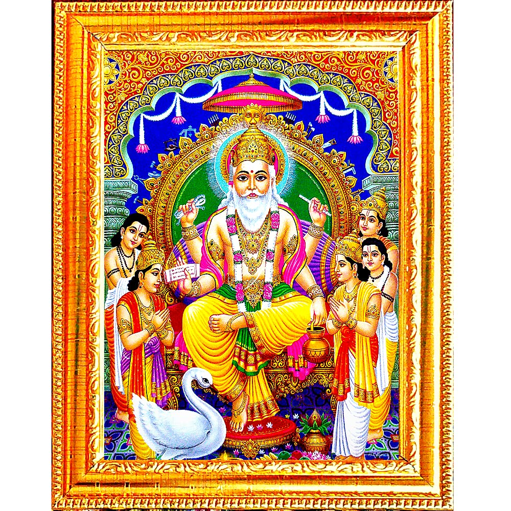 Suninow Vishwakarma Photo | God Goddess Religious Framed Painting For Wall And Pooja/Hindu Bhagwan Devi Devta Photo Frame/God Po