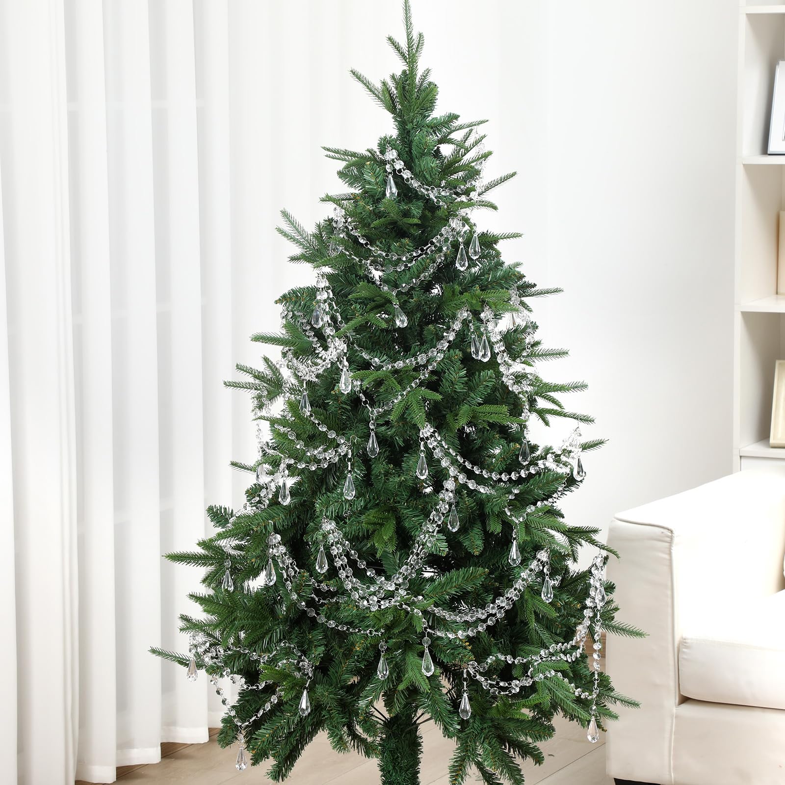 Pinkunn 12 Pcs 3-Layer Crystal Garland for Christmas Tree 20in 16in 12in 3-Layer Acrylic Bead Garland Hanging Christmas Decorati