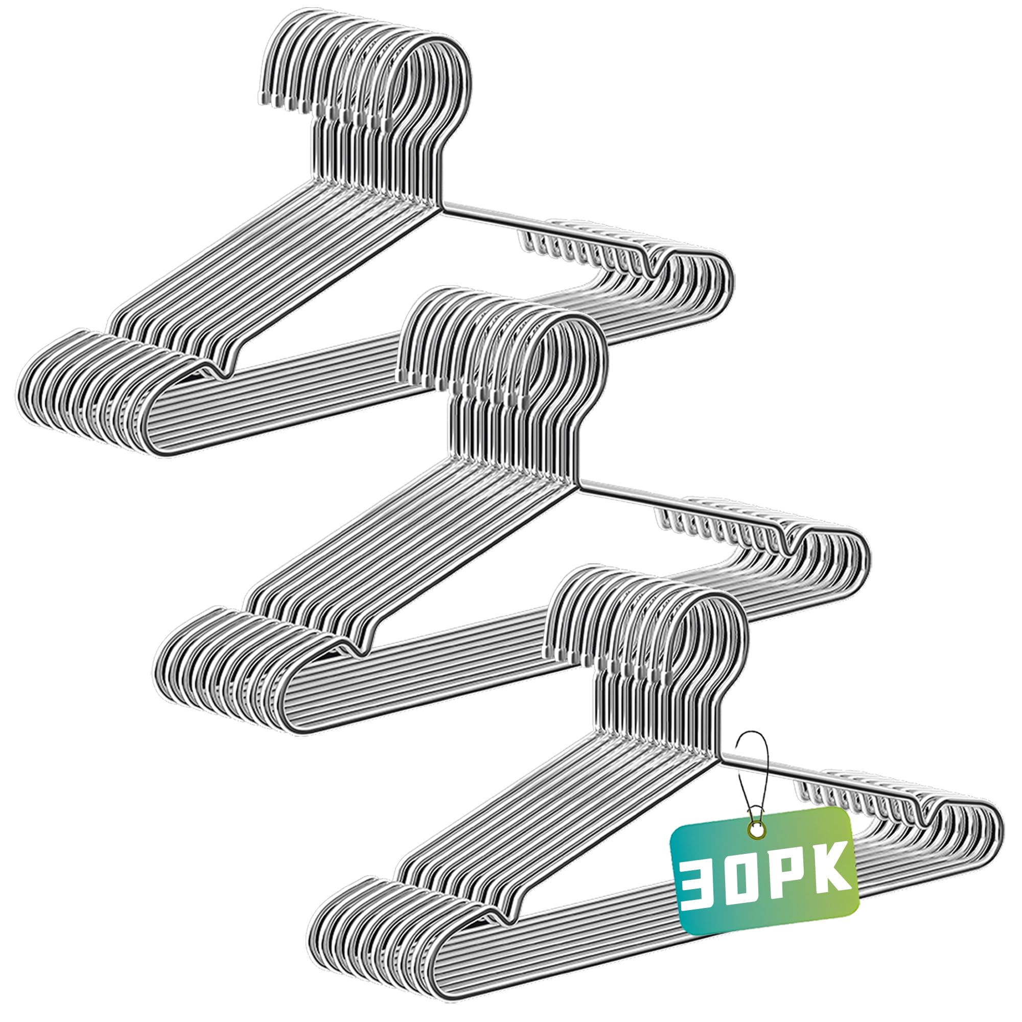 Bgrqriq Wire Hangers 30 Pack, Clothes Hangers,Metal Hangers,Heavy Duty Hangers,Coat Hanger,Space Saving Hangers,16.5Inches Close