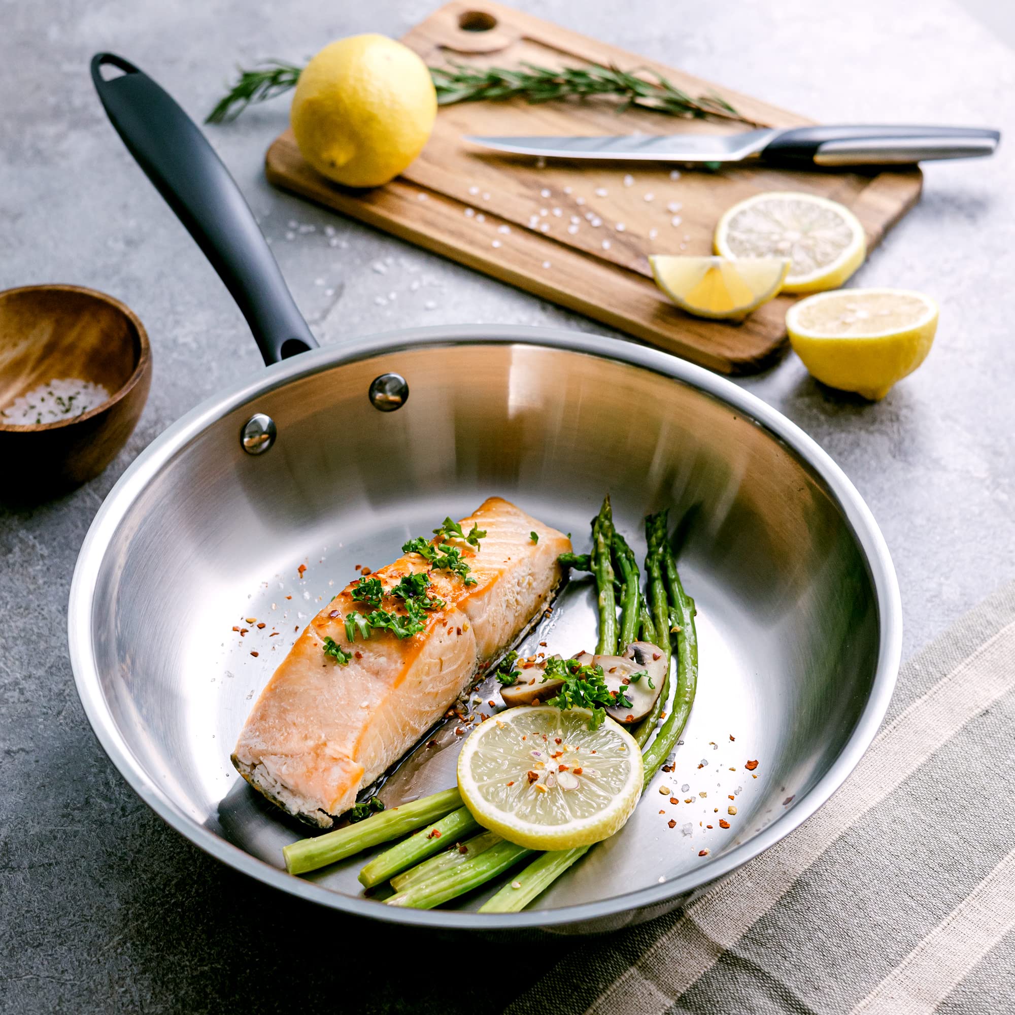 Grandties Full-Clad Tri-Ply Stainless Steel Frying Pan Induction Cookware - 10 Inch Stainless Steel Skillet, Marquina Black Meta