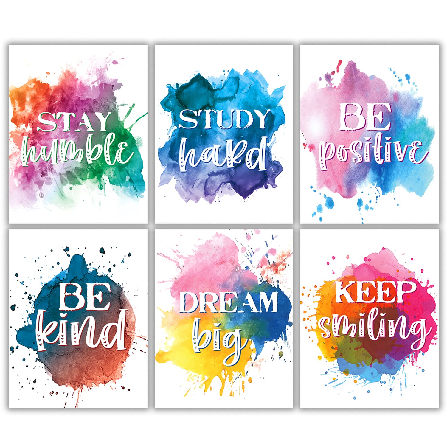 Colorful Paint Splats Children'S Inspirational Quote Posters, Watercolor Abstract Motivational Quote Phrases Nursery Art Prints