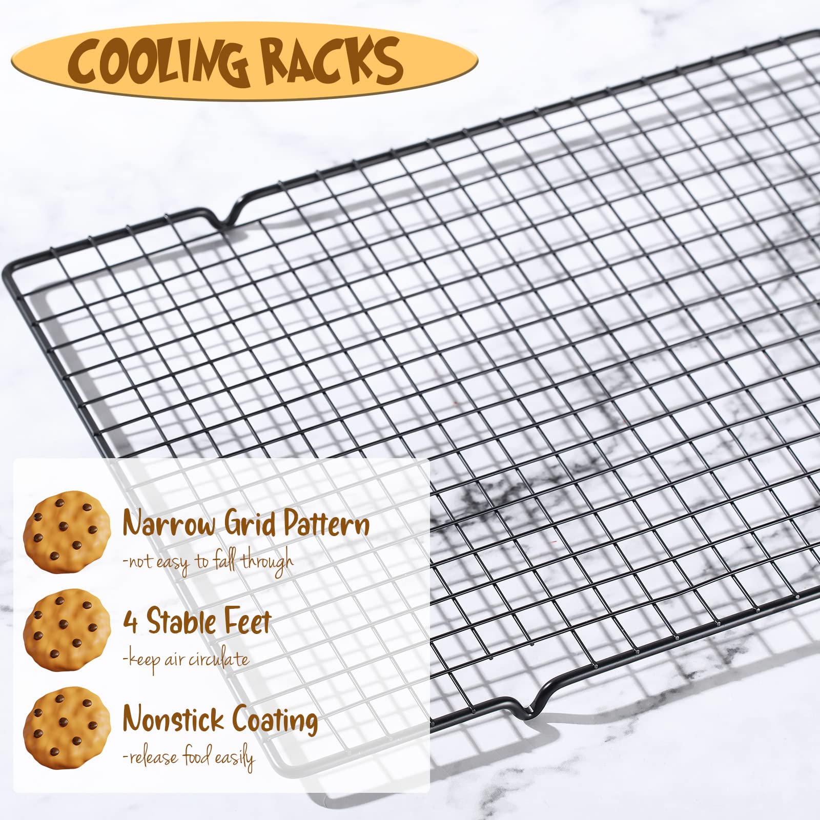 Harloon 6 Pieces Cooling Racks For Cooking And Baking Oven Safe Grid Wire Set Heavy Duty Carbon Steel Nonstick Baking Rack For R