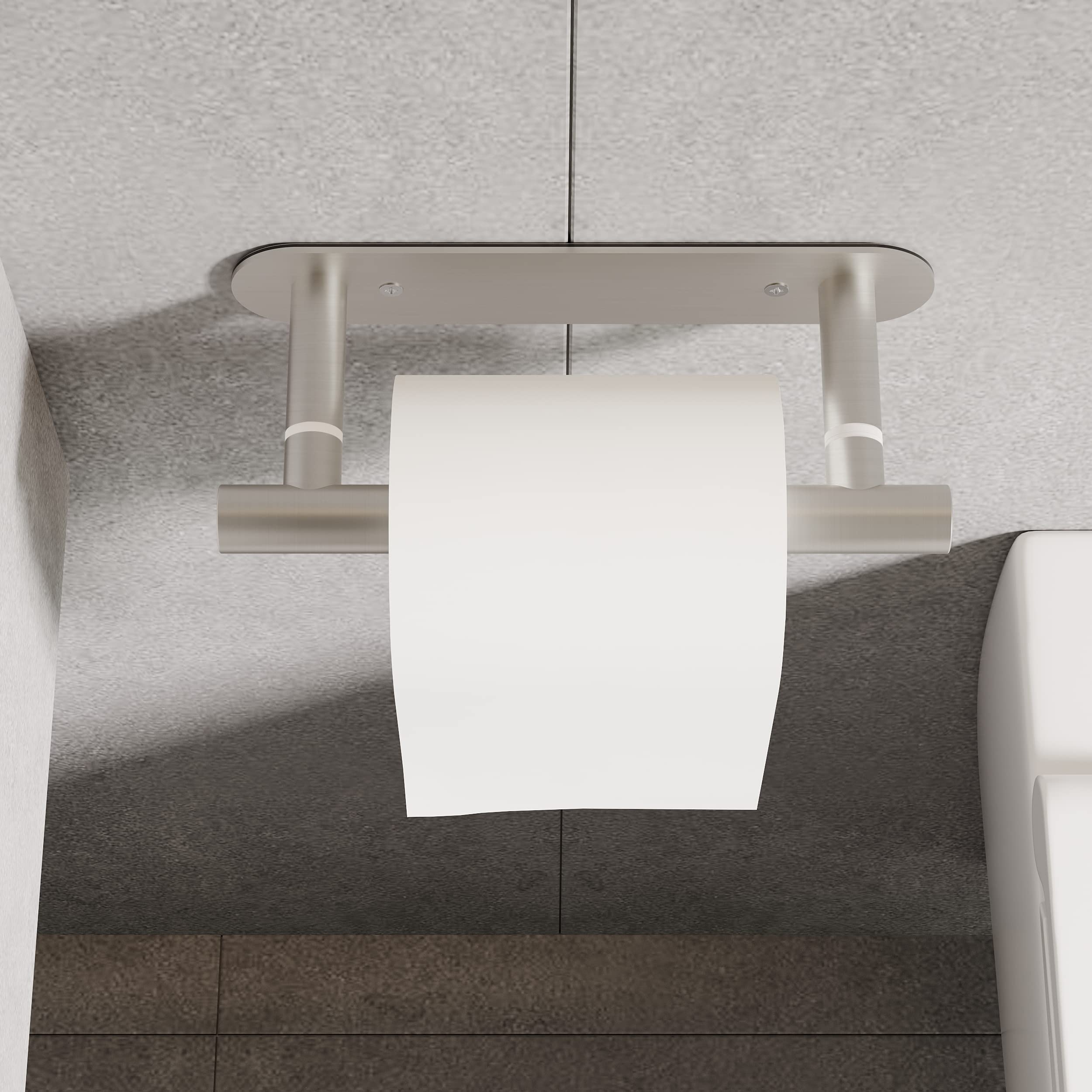 Ruacq Self Adhesive Toilet Paper Holder Brushed Double Post Pivoting Tissue Holders Roll Holder Hangers Bathroom Tissue Roll Hol