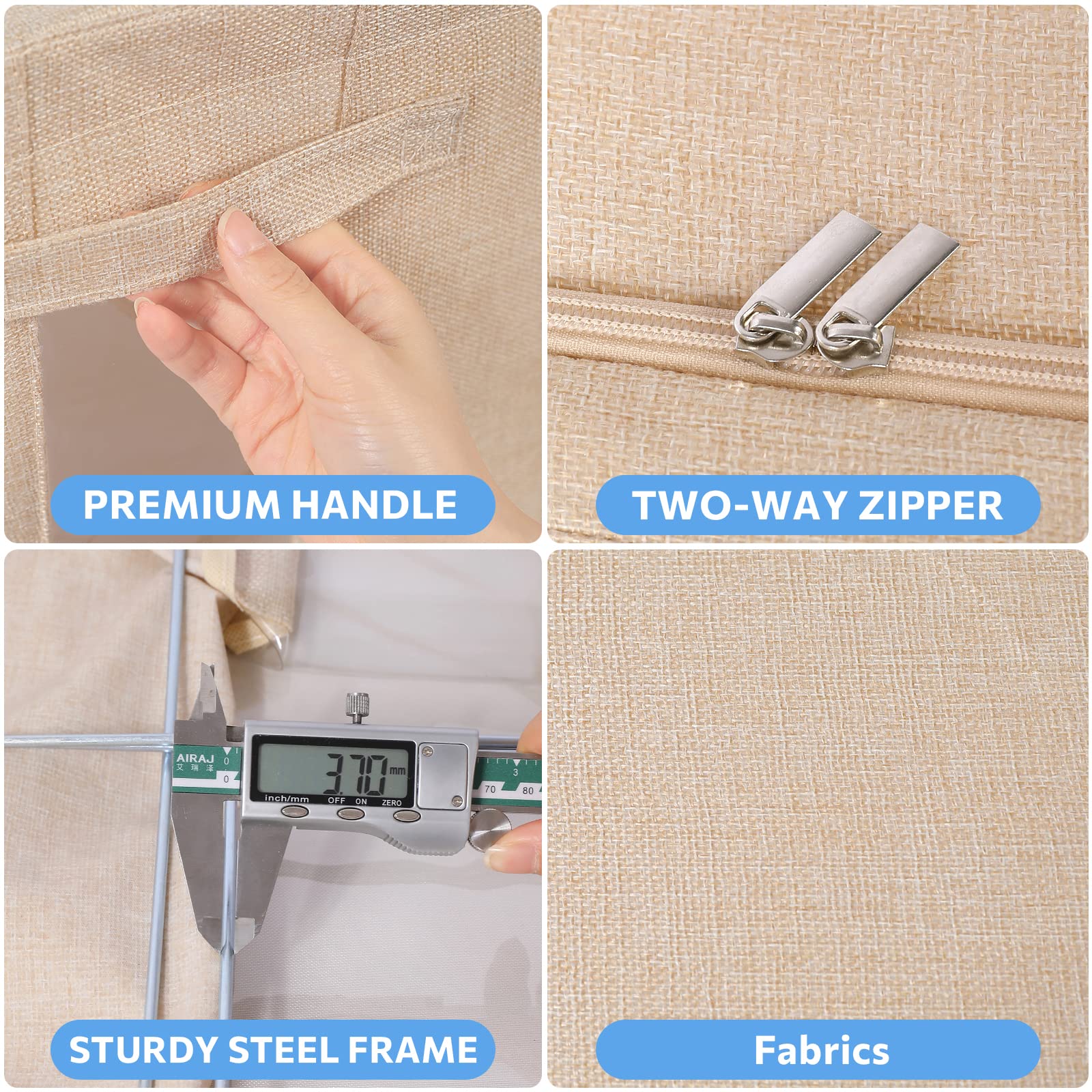 Extra Large Clothes Storage Bins - Linen Fabric Foldable Stackable Container Organizer Set with Clear Window & Carry Handles & M