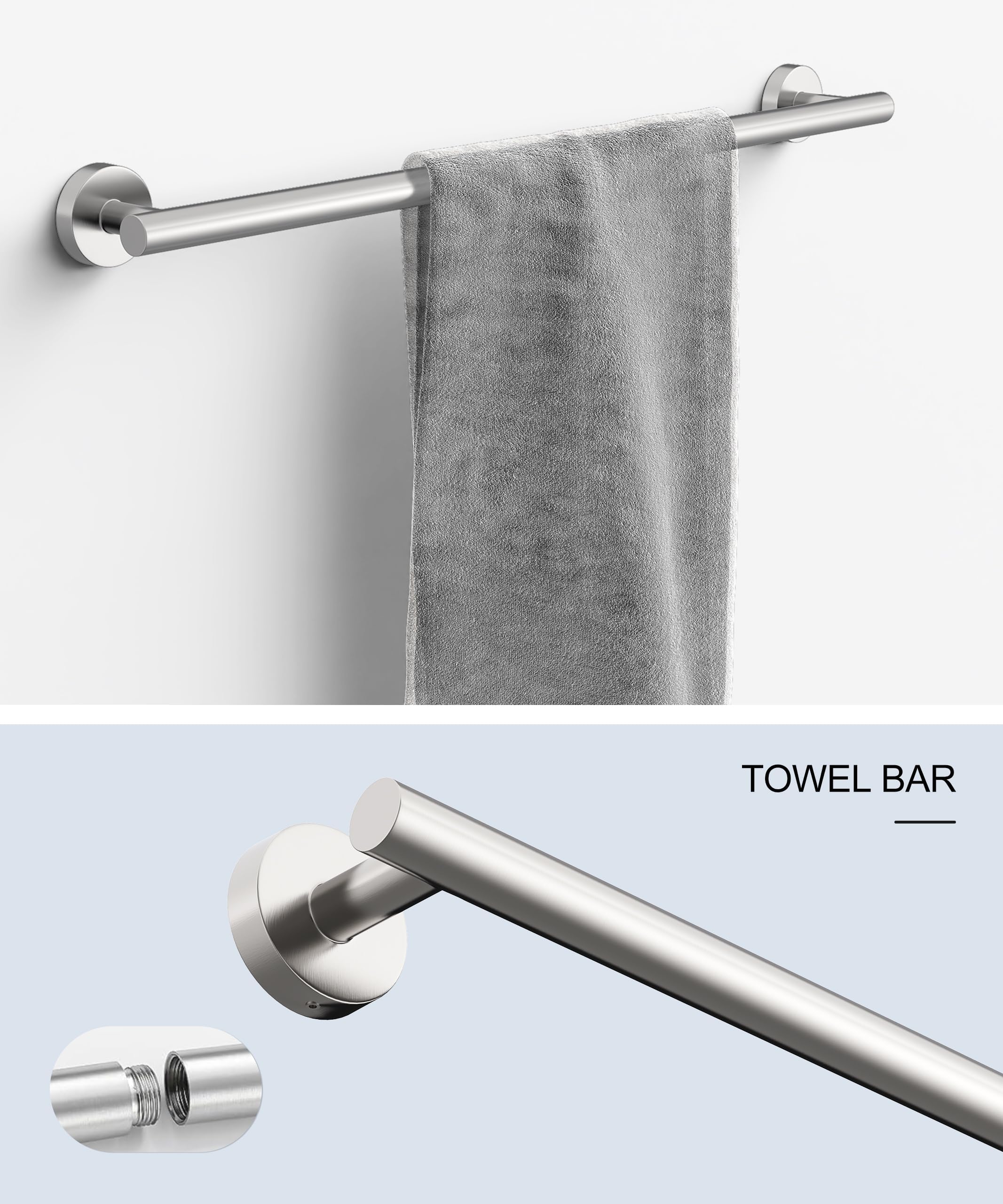 Homemystique 5 Pcs Brushed Nickel Bathroom Hardware Set, Sus304 Stainless Steel 26 Inch Hand Towel Bar, Toilet Paper Holder, Tow