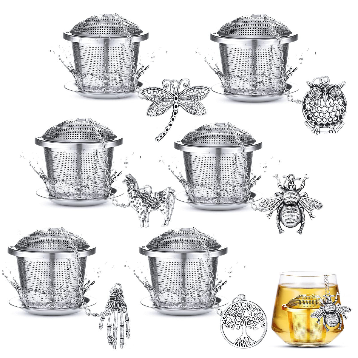6 Pcs Tea Infusers For Loose Tea Mesh Tea Strainer Infuser Strainer With Extended Chain Hook Stainless Steel Tea Ball Strainer T