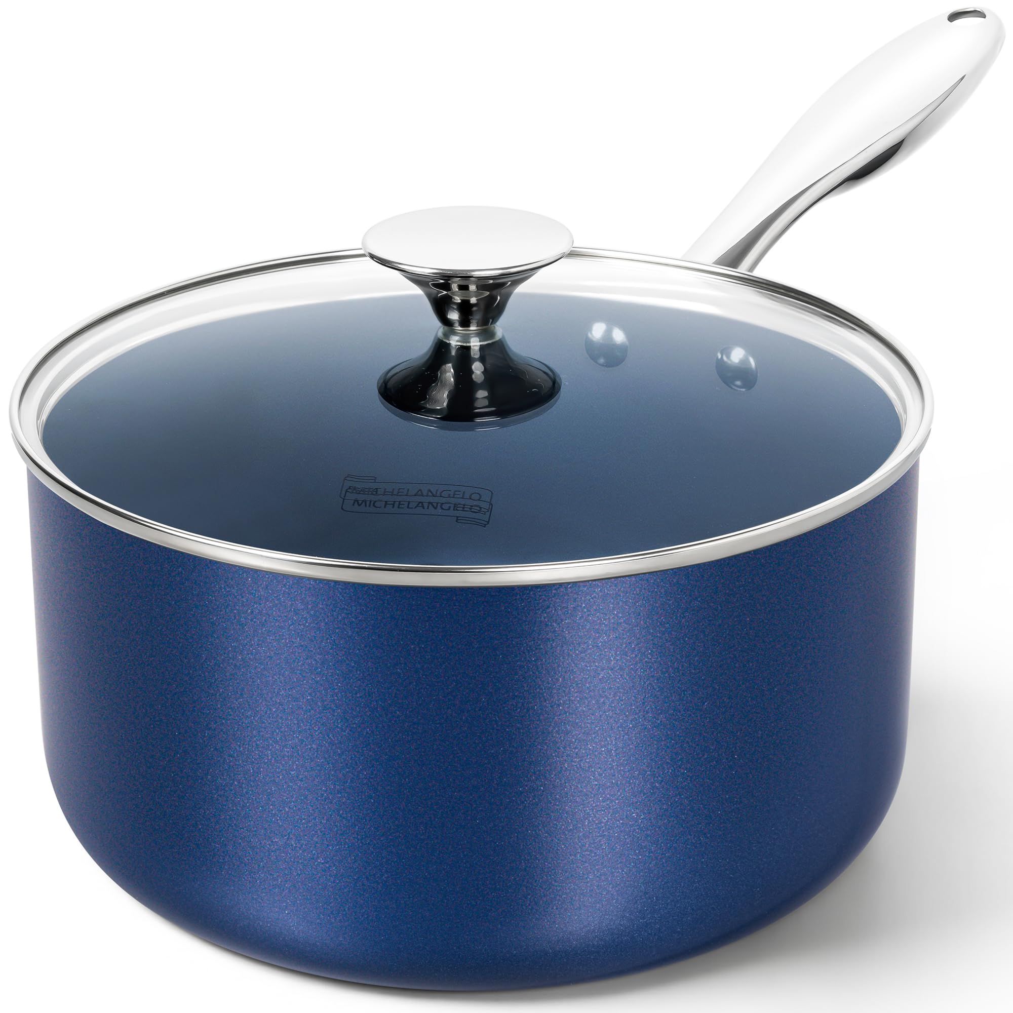 MICHELANGELO 4 Quart Saucepan with Lid, Nonstick Ceramic Sauce Pan with Stainless Steel Handle, 4 Qt Saucepan with Lid Induction