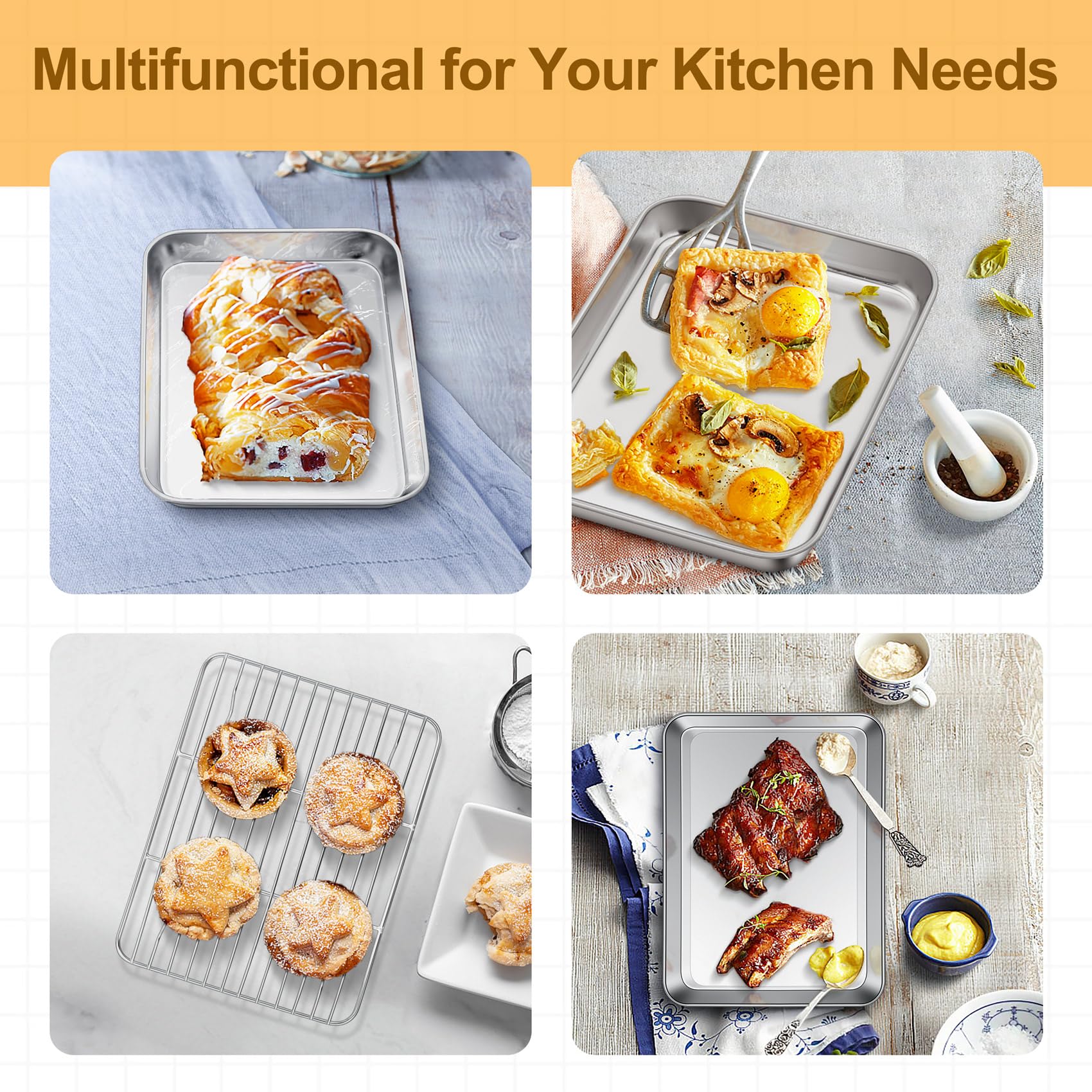 Teamfar Toaster Oven Tray And Rack Set, 9.3 X 7 X 1, Stainless Steel Toaster Oven Pan Broiler Pan, Non Toxic & Healthy, Easy Cle