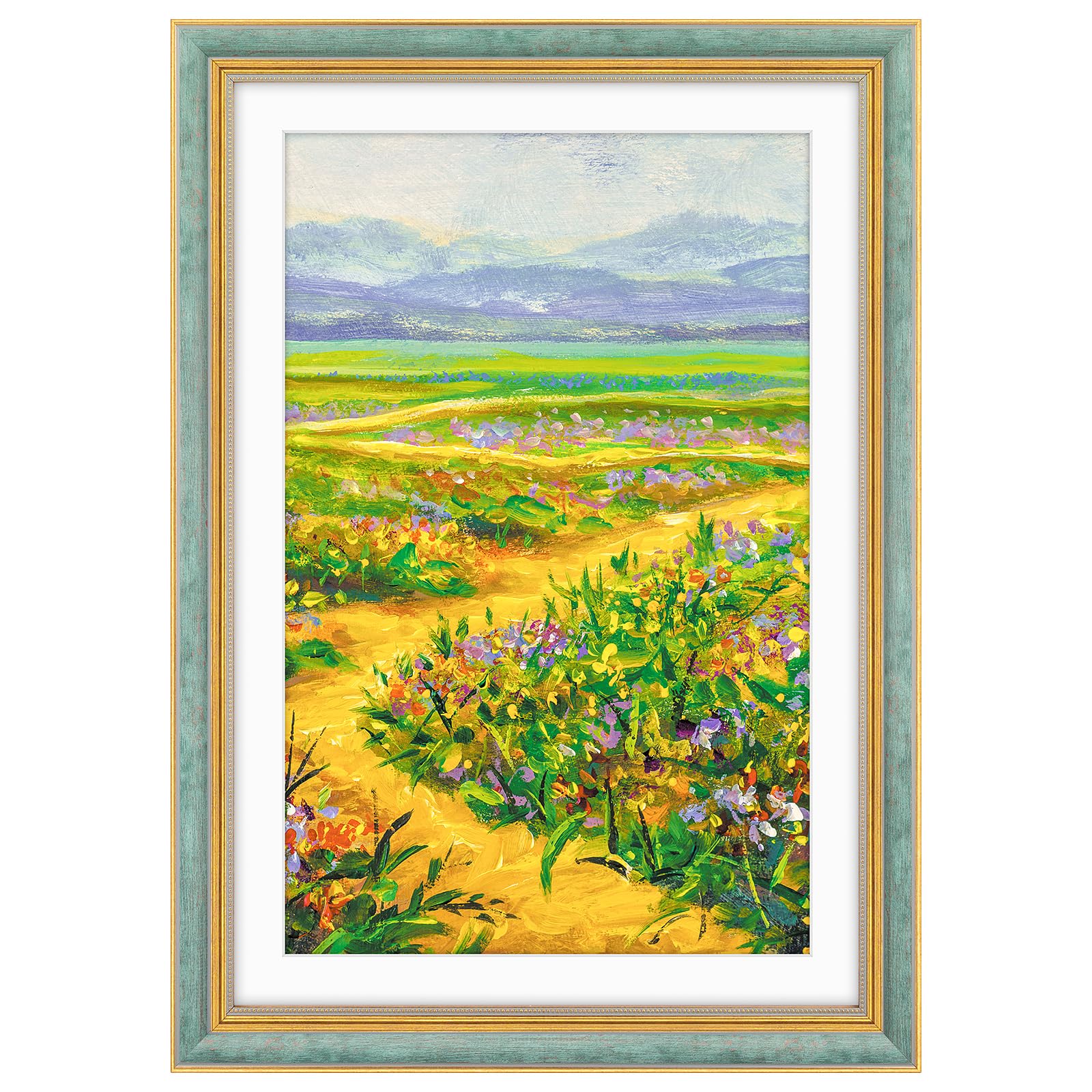 Golden State Art,13x19 Ornate Picture Frame with White Mat for 11x17 Photo or Display 13 x 19 Prints without Mat Color Distresse