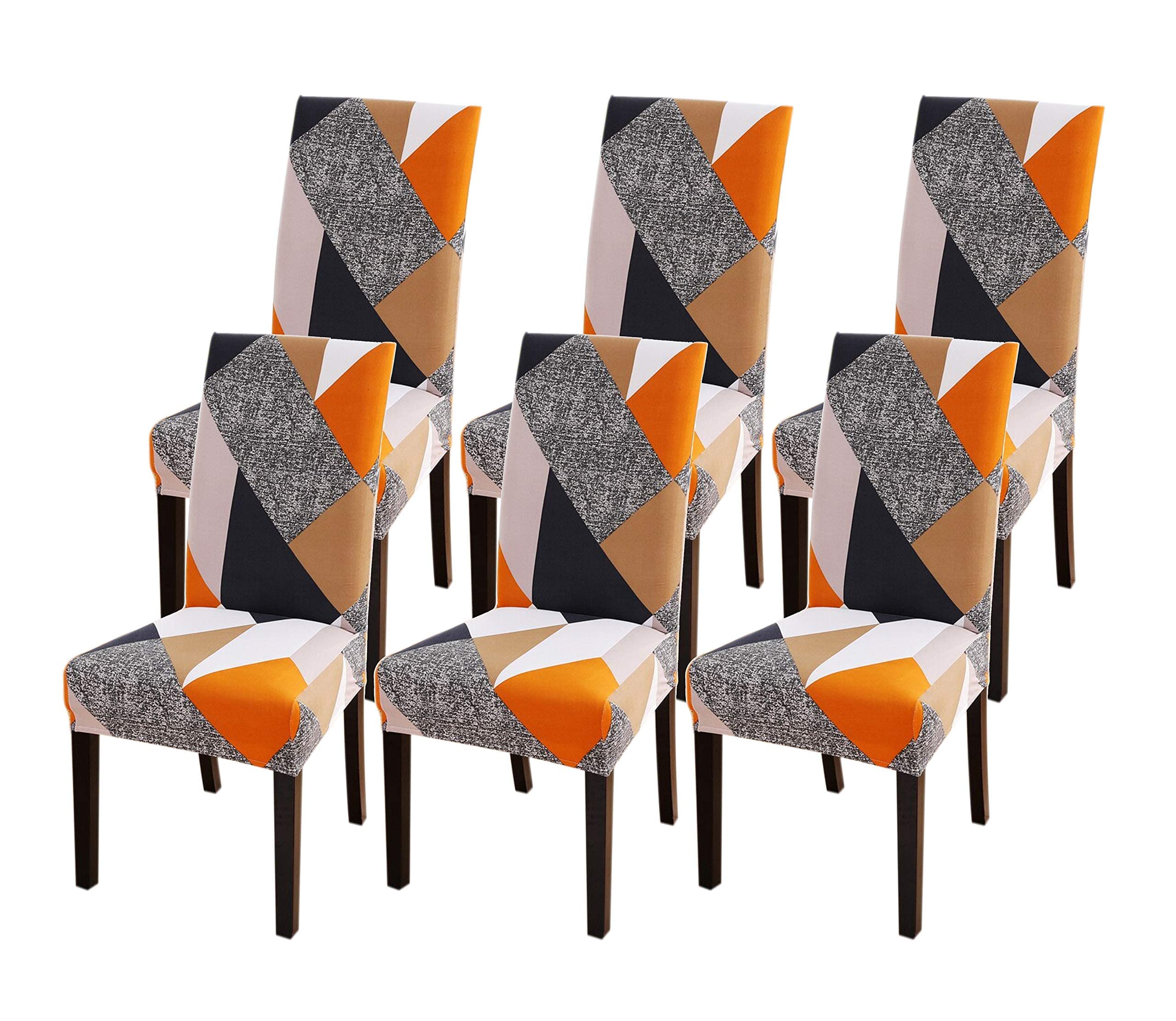House Of Quirk Polyester Geometric Elastic Stretch Removable Washable Short Dining Chair Cover Protector Seat Slipcover (6 Chair