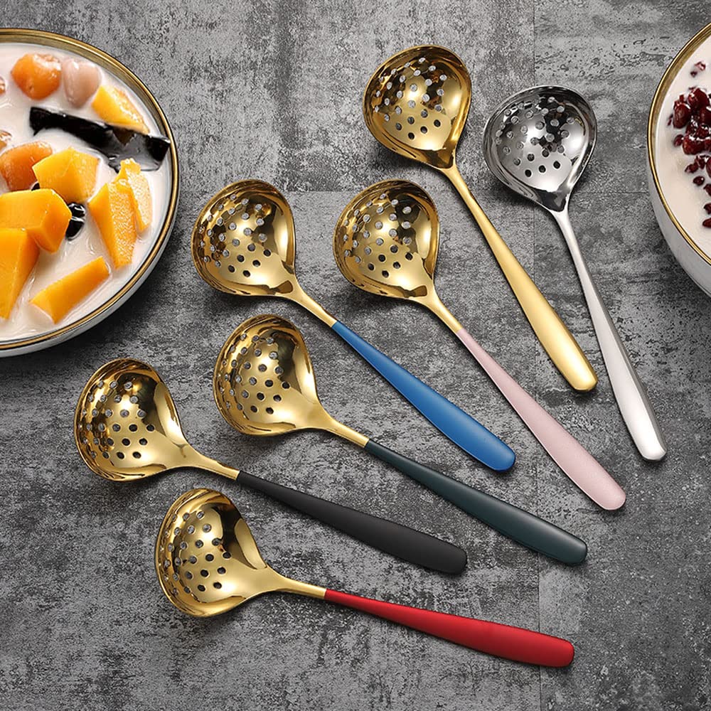 Mbbitl Soup Ladle Skimmer Slotted Spoon Set Stainless Steel Strainer Gravy Colander Hot Pot - Silver