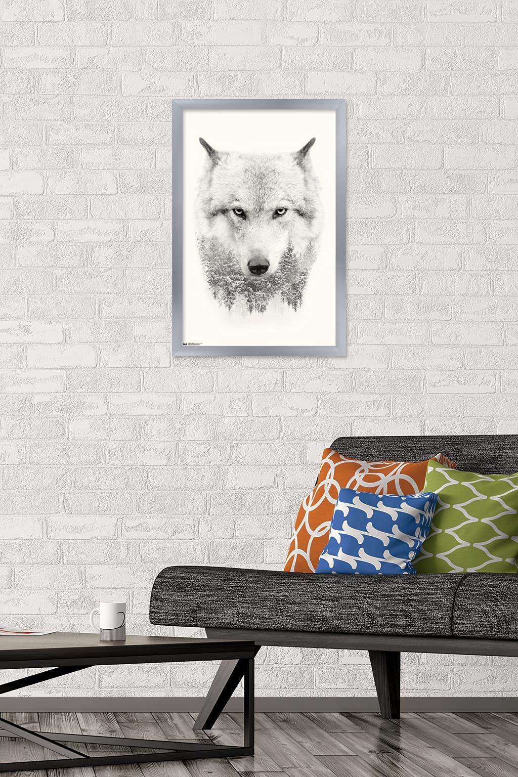 Trends International Wolf - Trees Wall Poster, 14.725'' X 22.375'', Silver Framed Version