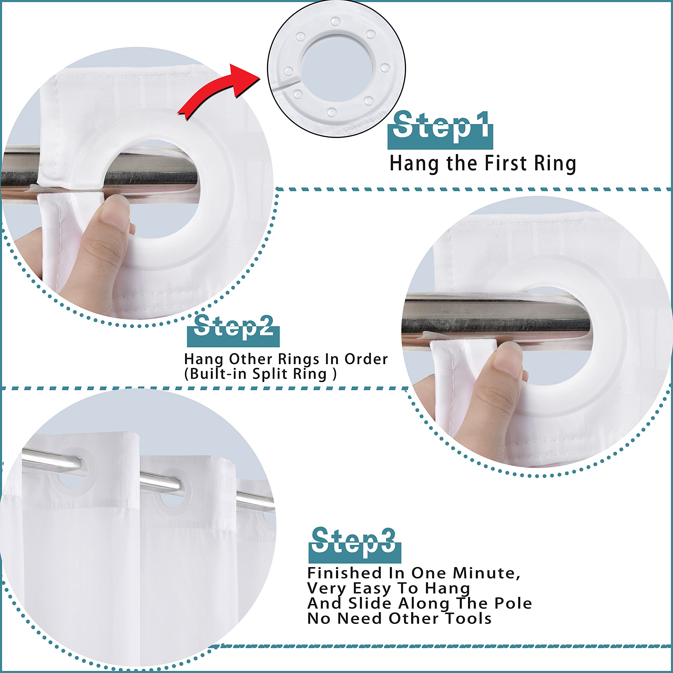 Conbo Mio Hotel Grade Fabric Shower Curtain Small Stall White Shower Curtain with Snap in Liner for Bathroom with See Through Top Window  Spa  Machine Washable (Check-White 36W x 74H)