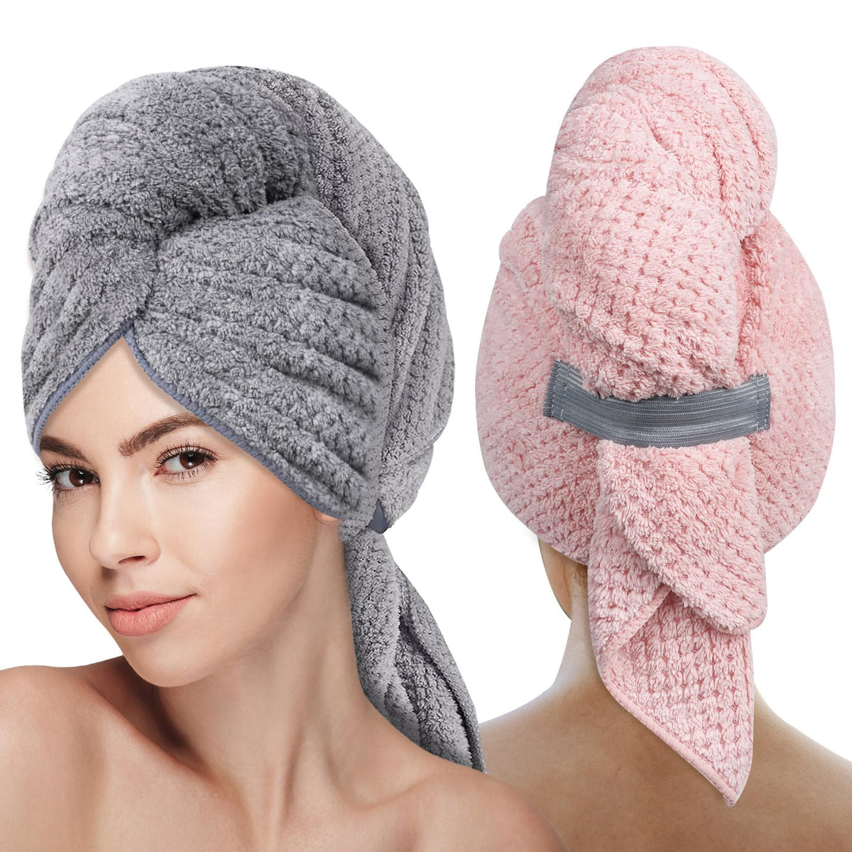 Ultra Plush Microfiber Hair Towel Wrap for Women, 2 Pack 10 inch X 26inch Purple, Ultra Absorbent Twist Hair Turban Drying Cap H
