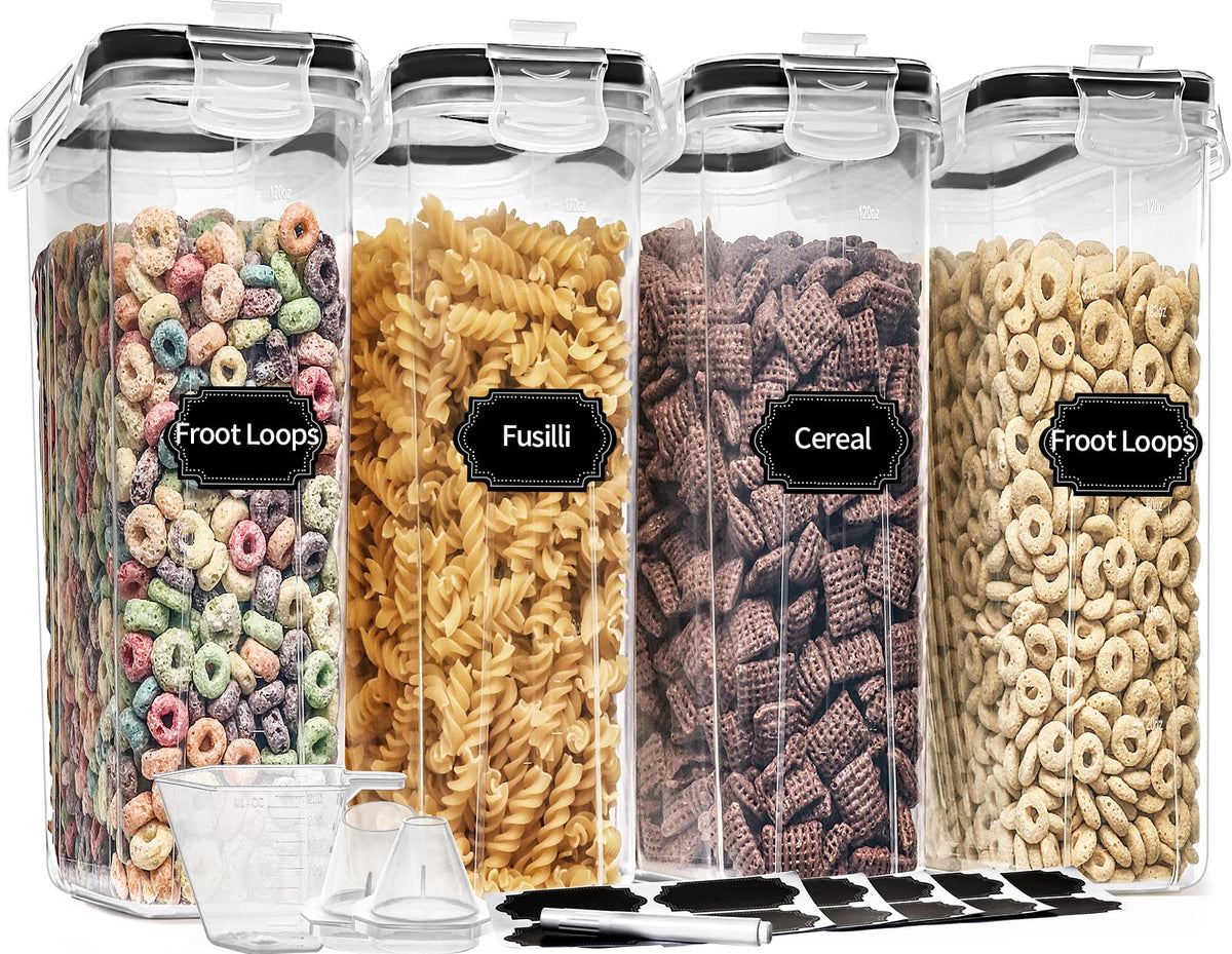 Praki Cereal Containers Storage Set (4L,135.2 Oz), 4Pcs Airtight Food Storage Containers With Pour Spout For Kitchen & Pantry Or