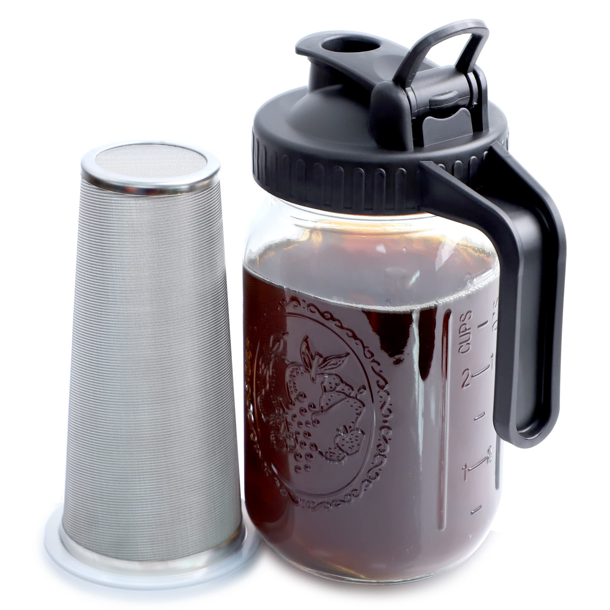 Cold Brew Mason Jar Coffee Maker 32 Oz Wide Mouth Cold Brew Pitcher With Coffee Filter For Coffee, Iced Tea, Sun Tea, Lemonade