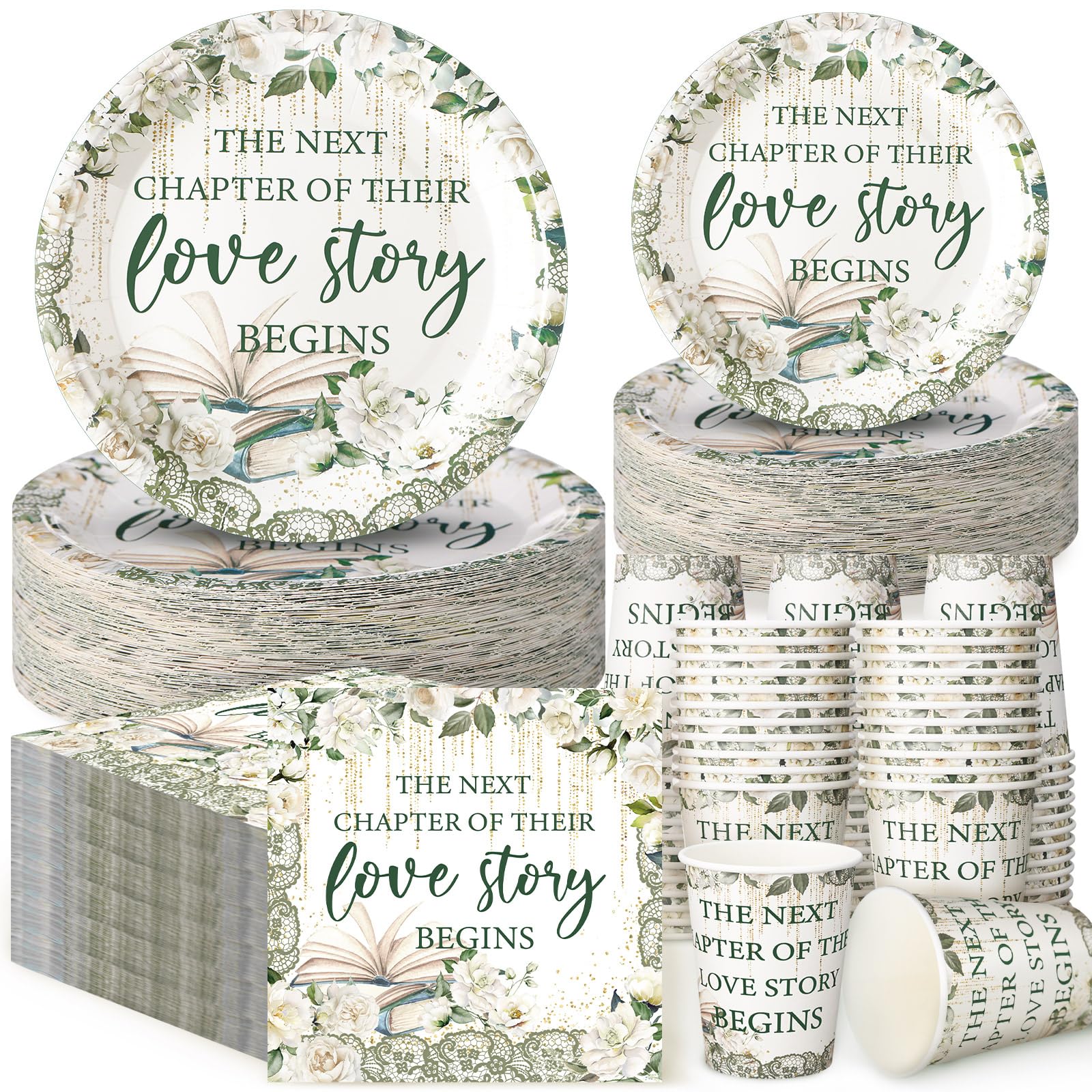Zhehao 200 Pcs Bridal Shower Plates Napkins Sets Bridal Shower Decoration Wedding Shower Decorations Wedding Paper Plates Engage