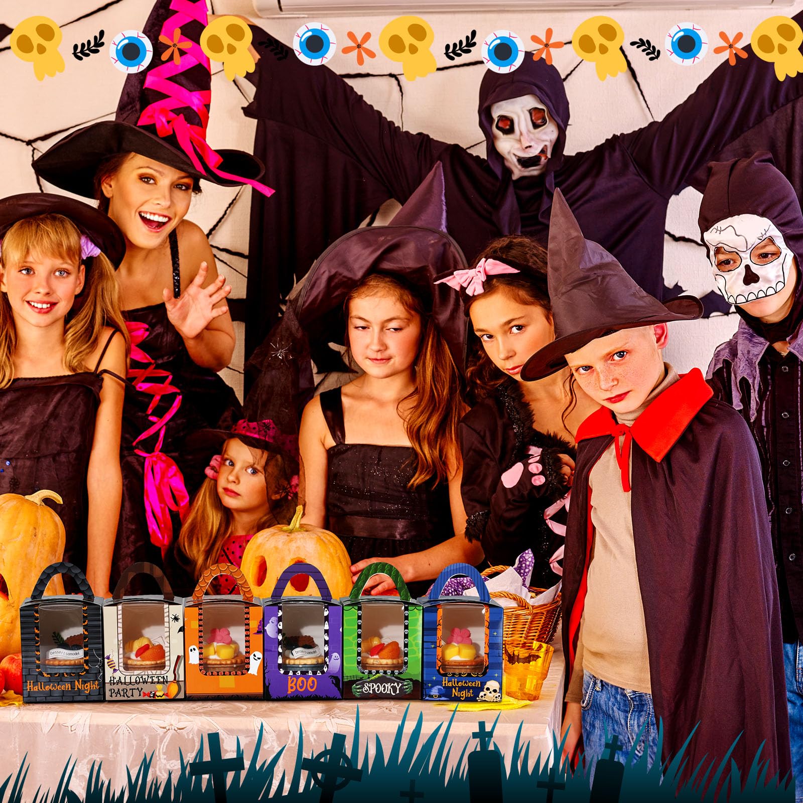 Qeeenar 60 Pieces Halloween Cupcake Boxes Halloween Individual Carriers Party Boxes with Clear Window for Cupcake Candies Gifts