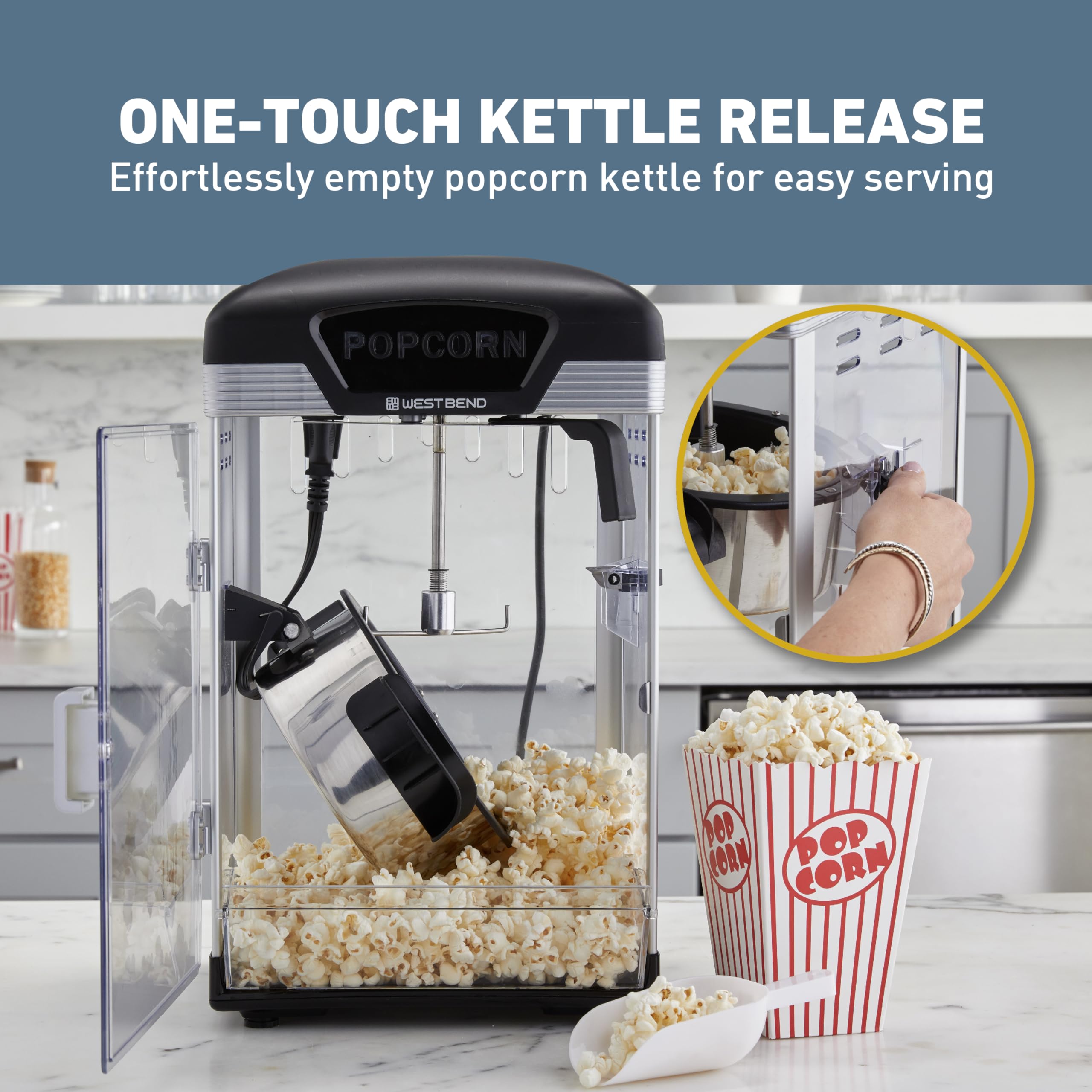 West Bend Stir Crazy Popcorn Popper - 4 Qt. Nonstick Kettle, Black, Model PCWBTCBK13