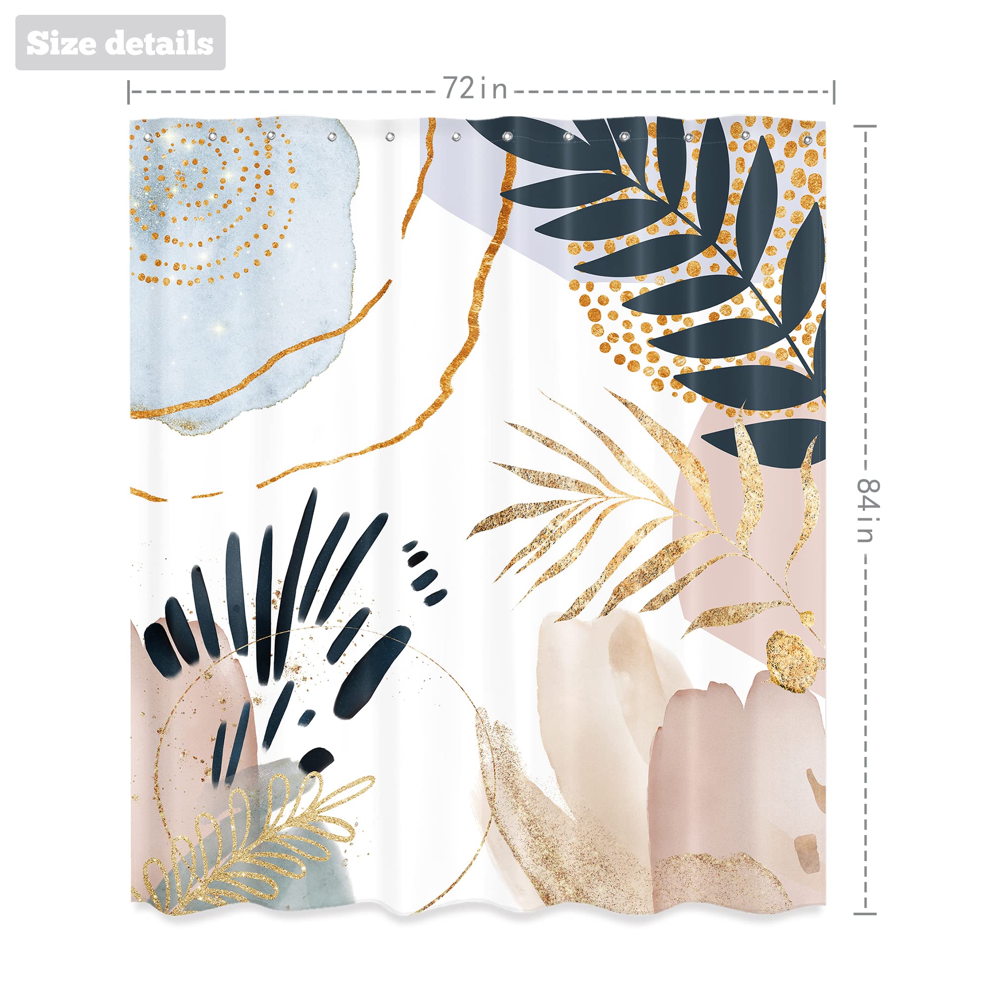 LIGHTINHOME Abstract Mid Century Shower Curtain 72Wx84H Inches Extra Long Boho Pastel Geometric Golden Leaves Minimalist Modern Aesthetic Bathroom Home Decor Fabric Waterproof Polyester with Hooks