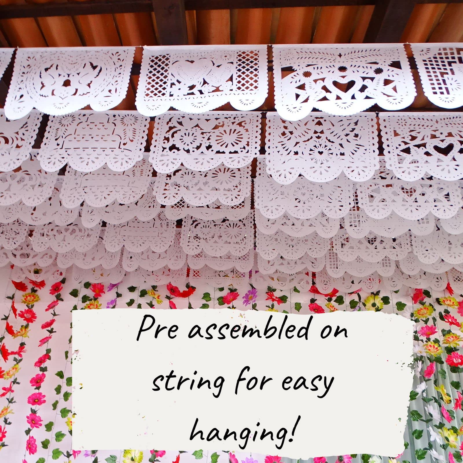 Papel Picado Wedding Garlands, Mexican Wedding Decorations, White Papel Picado Flags For Weddings, Bridal Showers, Paper Mexican