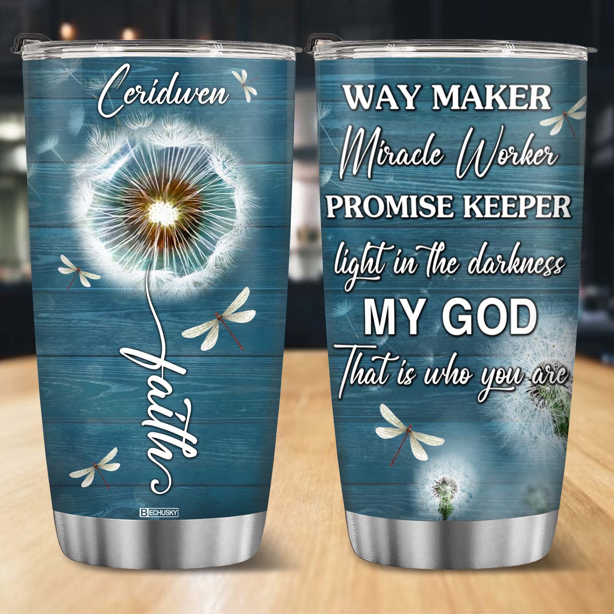 Bechusky Personalized Christian Gifts Religious Gifts For Women Faith Dragonfly Dandelion Tumbler Christian Gifts For Women - Bi