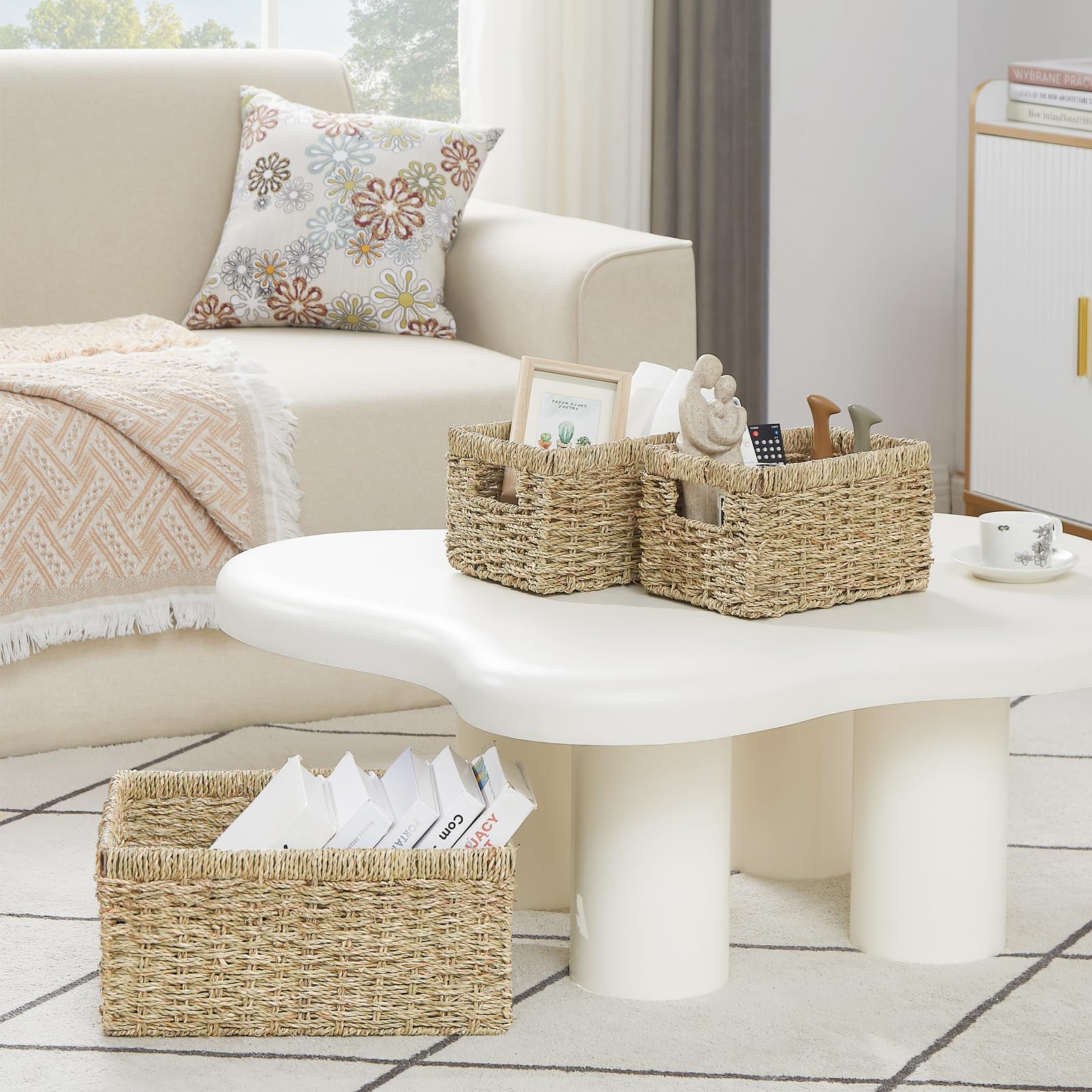 Vagusicc Wicker Basket, Set Of 3 Hand-Woven Storage Baskets For Organizing, Seagrass Wicker Storage Basket Bins With Handles, Sm