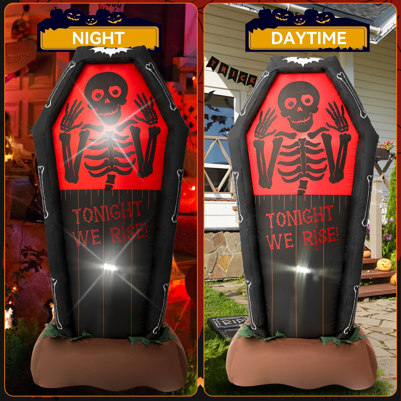 Halloween Inflatable, SHDEJTG 5 FT Coffin Inflatable Decoration with LED Lights Built-in for Outdoor, Holiday, Party, Yard, Gard