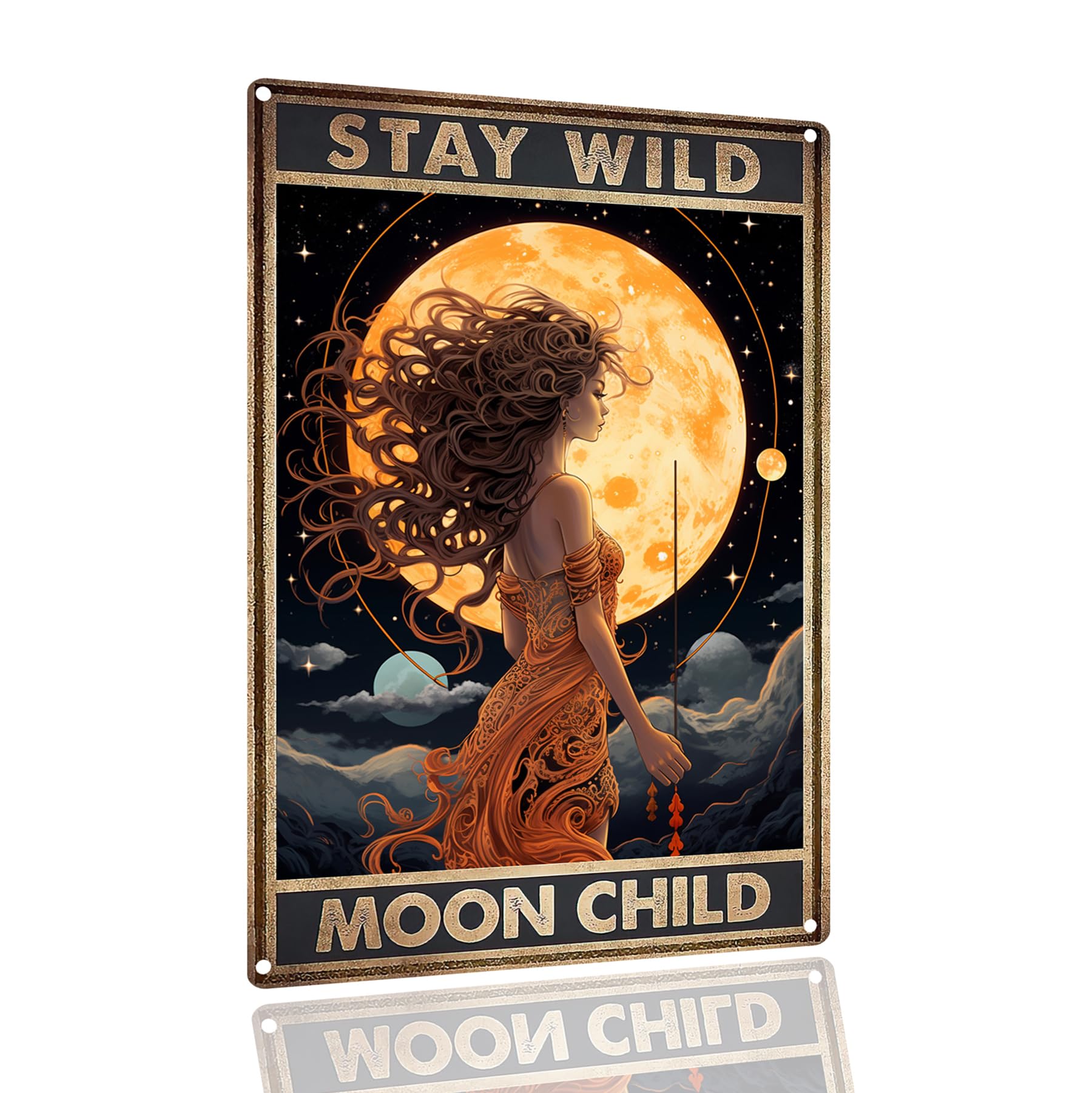 SANTUKEY Tin Sign Stay Wild Moon Child Metal Signs Vintage Art Plaque for Home Bar Bedroom Man Cave Office Girls' Room Coffee Wa