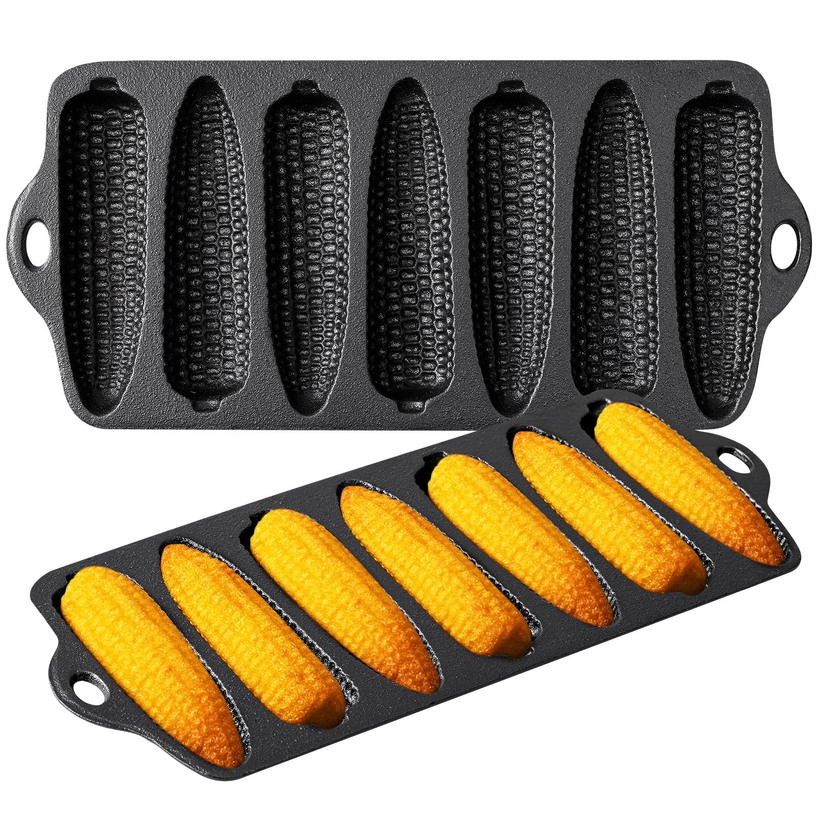 Reallnaive 2 PC Cast Iron Corn Stick Bread Pan 7 Stick Compatible with Oven