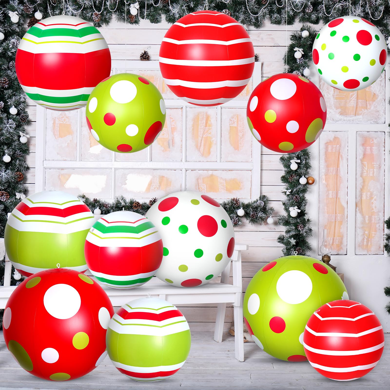 12 Pcs 24/16 Inch Giant PVC Christmas Inflatable Ball Outdoor Blow up Xmas Inflatables Ornaments Giant PVC Christmas Ornaments f