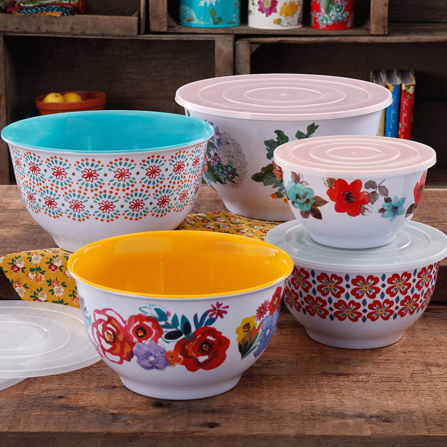 The Pioneer Woman Nesting Mixing Bowl Set, 10-Piece, Multi-Color, Country Garden Design