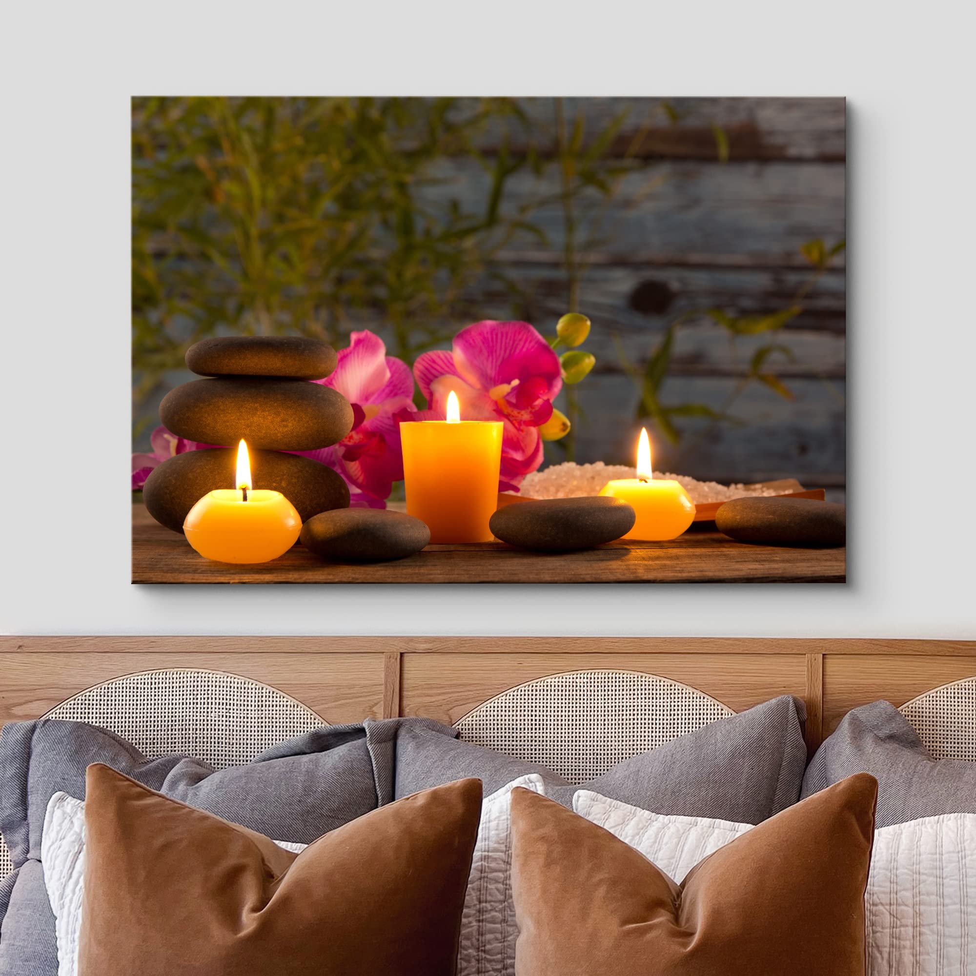 Wall26 Canvas Print Wall Art Zen Atmosphere Massage Stone Tropical Flower Candle Yoga Nature Photography Realism Rustic Scenic L
