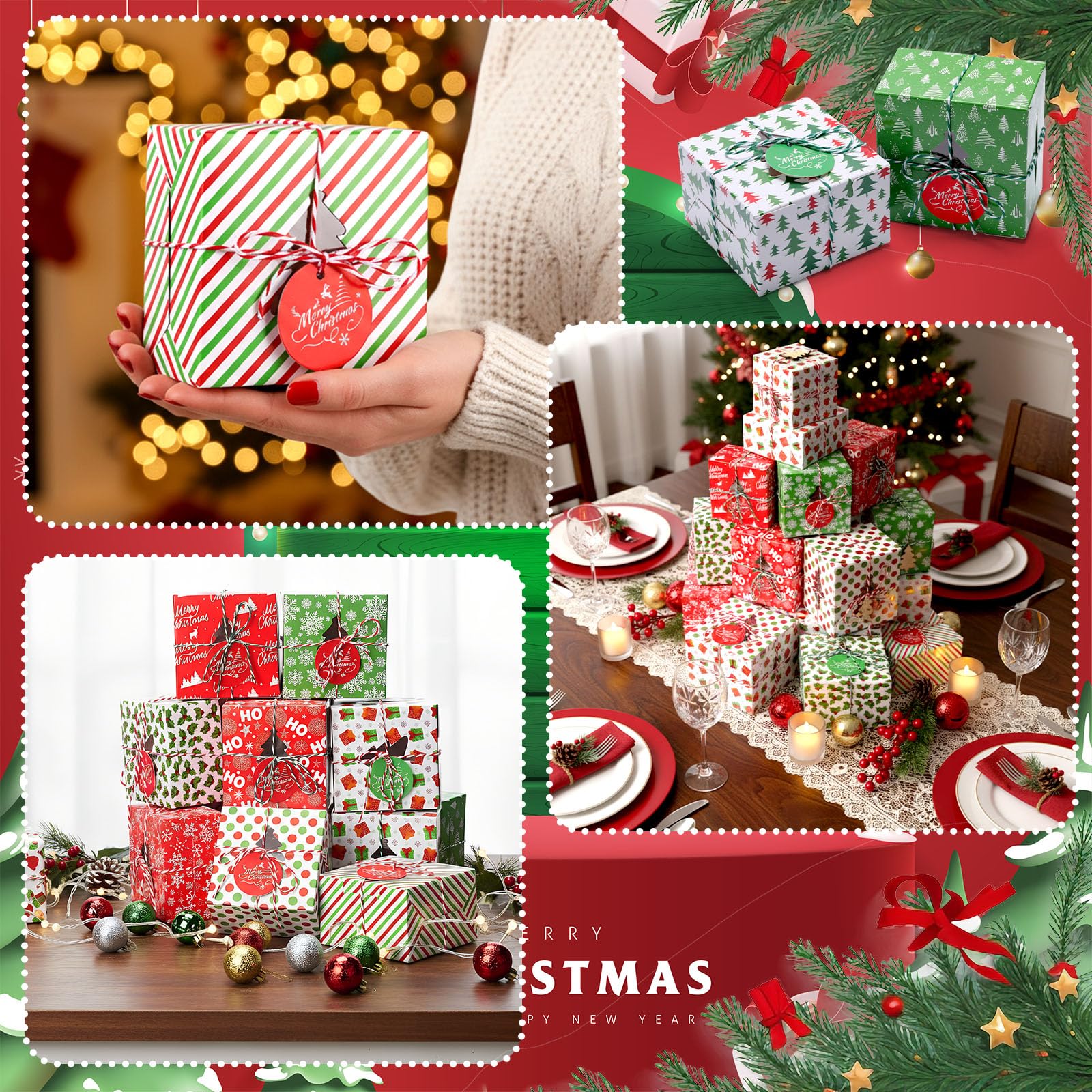 Glenmal 50 Set Christmas Bakery Cookie Boxes Cupcake Containers with Christmas Tree Window Xmas Day Cupcake Candy Goody Treat Gi