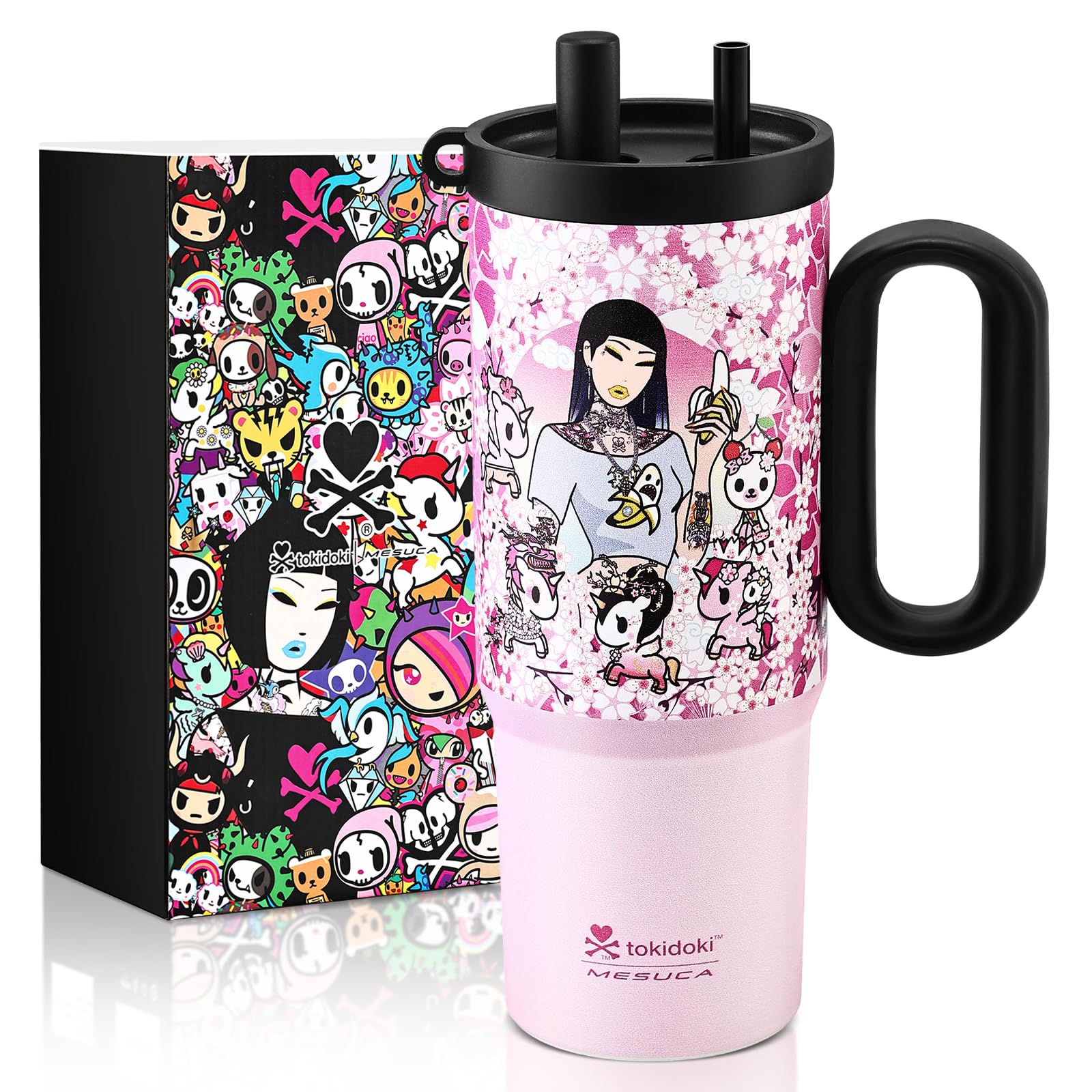 tokidoki Unicorno Bottle, 24oz Water Bottle with Straw Lids