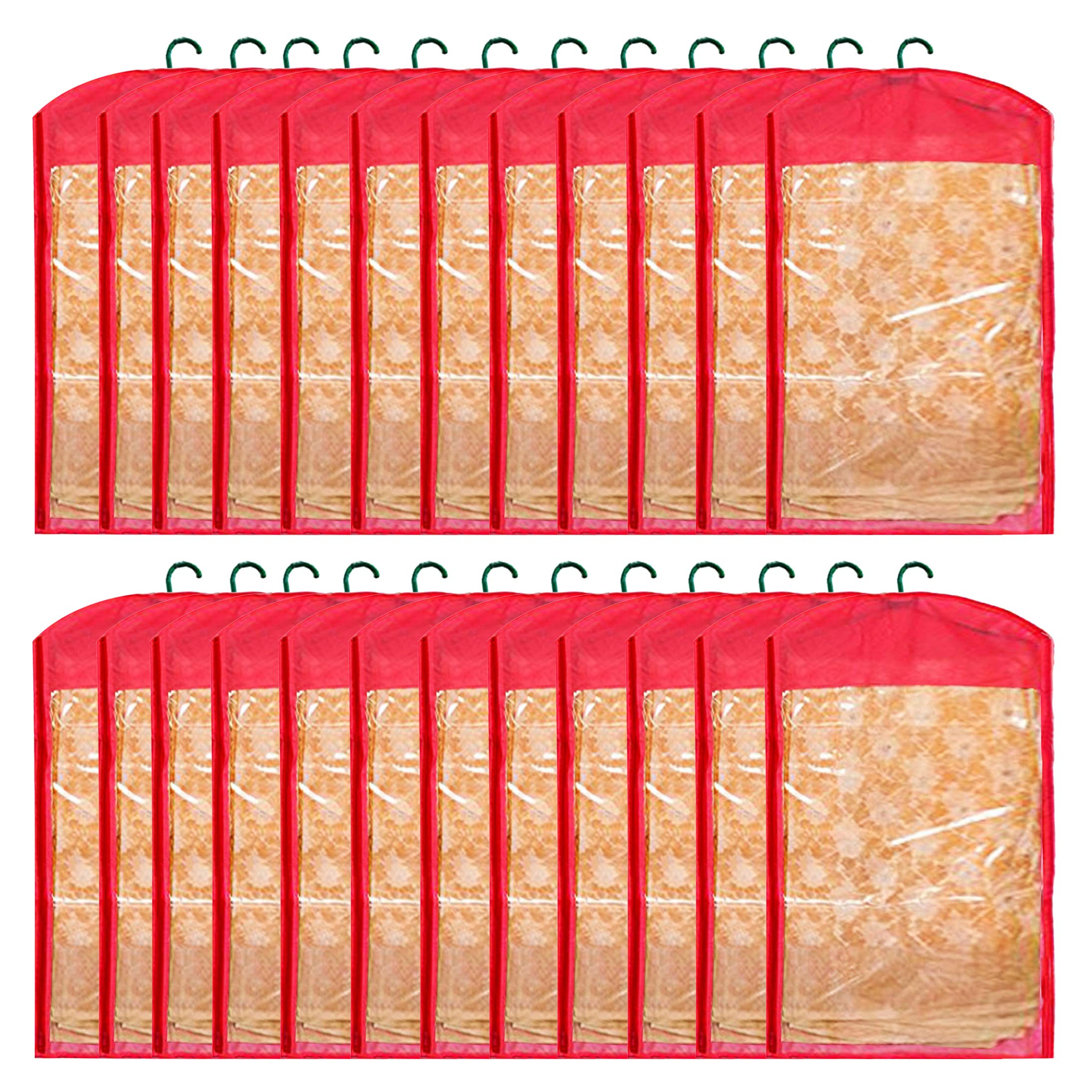 Kuber Industries 24 Pieces Non Woven Hanging Saree Cover Wardrobe Organiser With Hanger (Red) - Ctktc30951