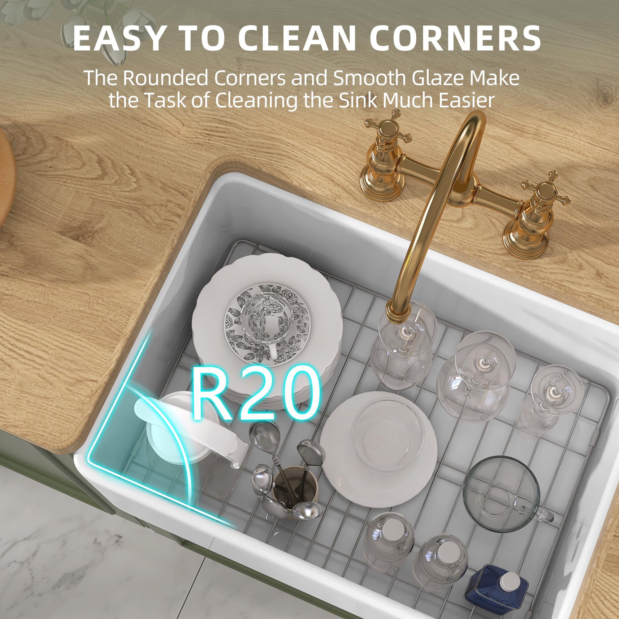 Tuktuk White Farmhouse Sink 24X18 Inch Fireclay Farm Sink Apron Undermount Kitchen Sink Single Bowl Small Sink For Bar Drop-In M