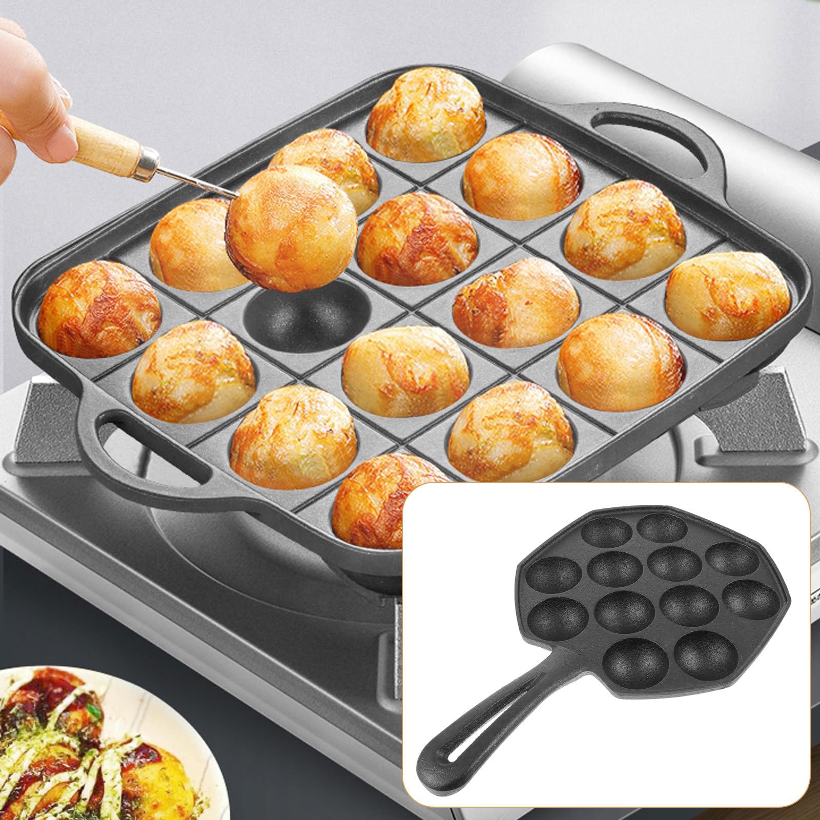 Hemoton Pans Grill Pan 19 Holes Baking Tray Cast Iron Nonstick Cooking Plate Pancakes Plate Octopus Balls Baking Maker For Quail